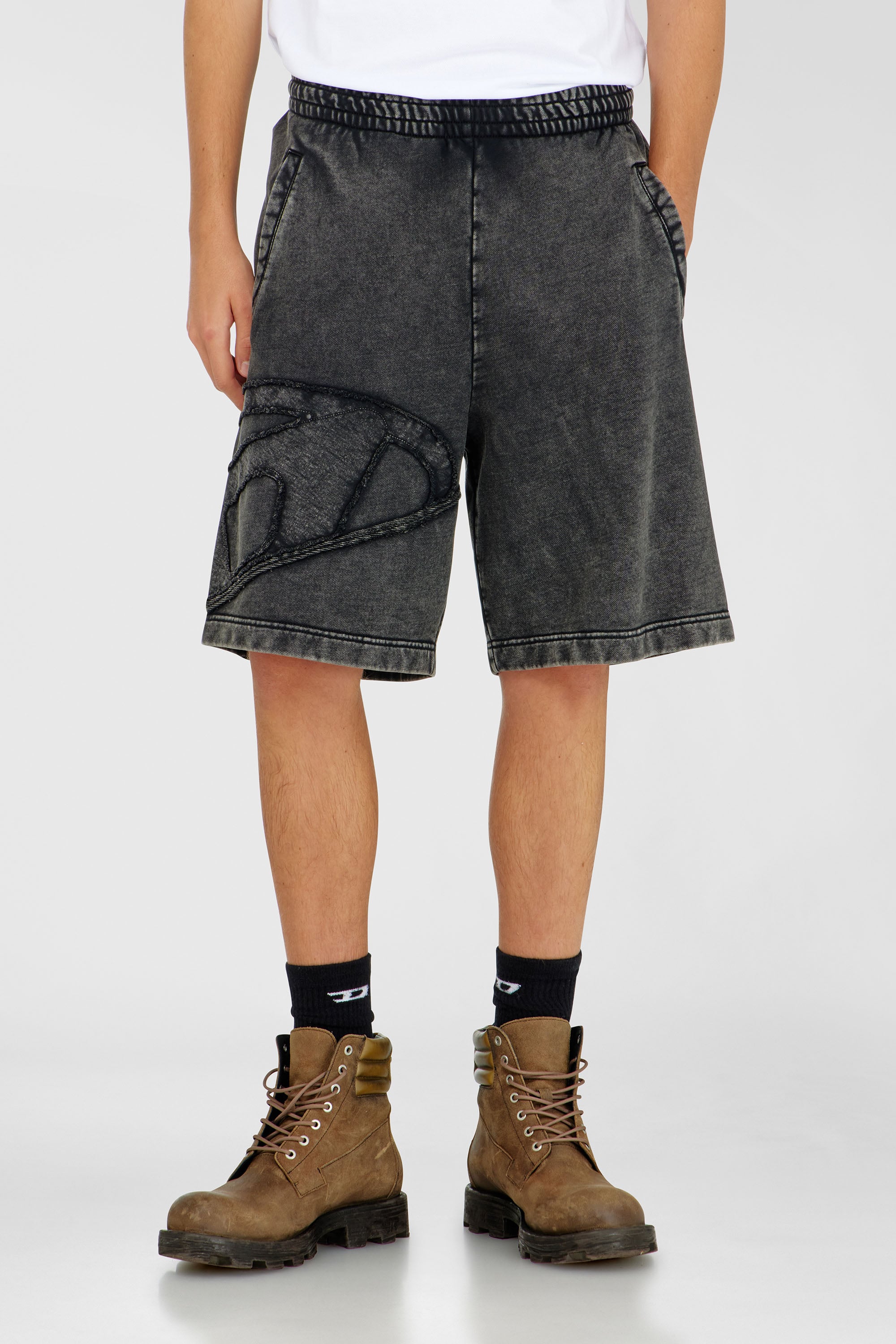 Diesel - P-CROW-MEGCUT, Man's Sweat shorts with sectioned Oval D logo in Black - 1