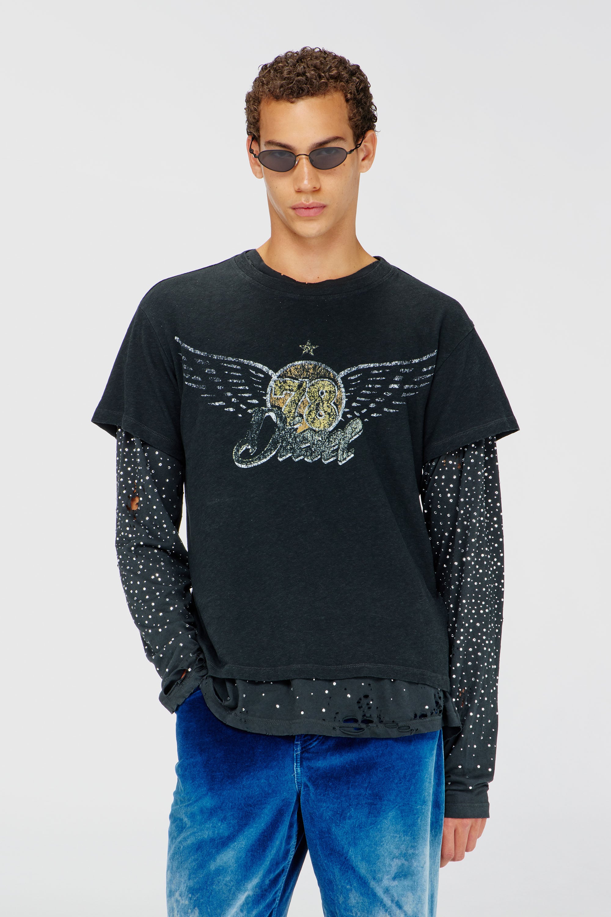 Diesel - T-GERIO-A, Camiseta de algod&oacute;n y c&aacute;&ntilde;amo con gr&aacute;ficos de concierto Hombre in Negro - 1