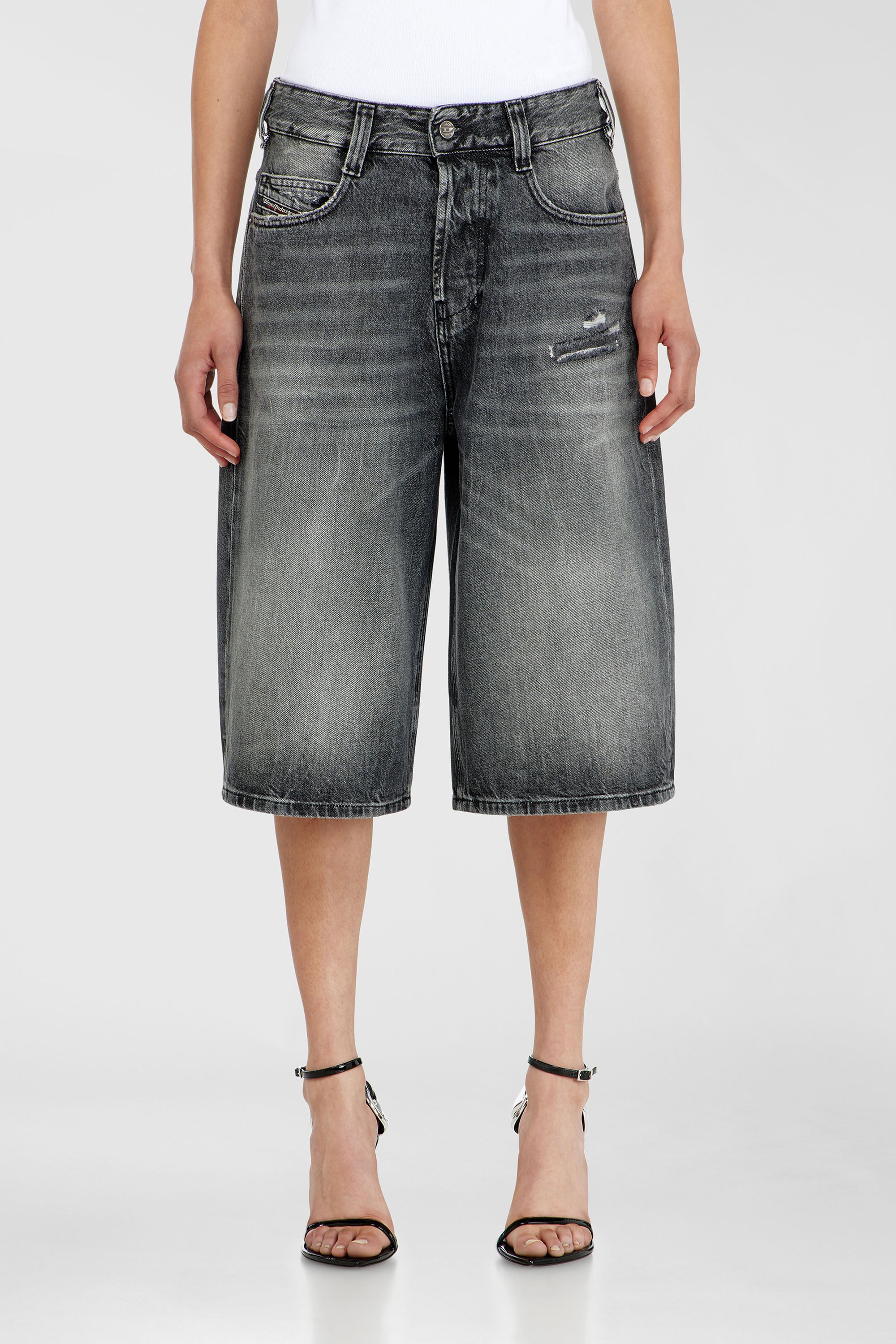 Diesel - D-ENIM-M-SHORT, Unisex's Denim relaxed shorts with abrasions in Dark grey - 5