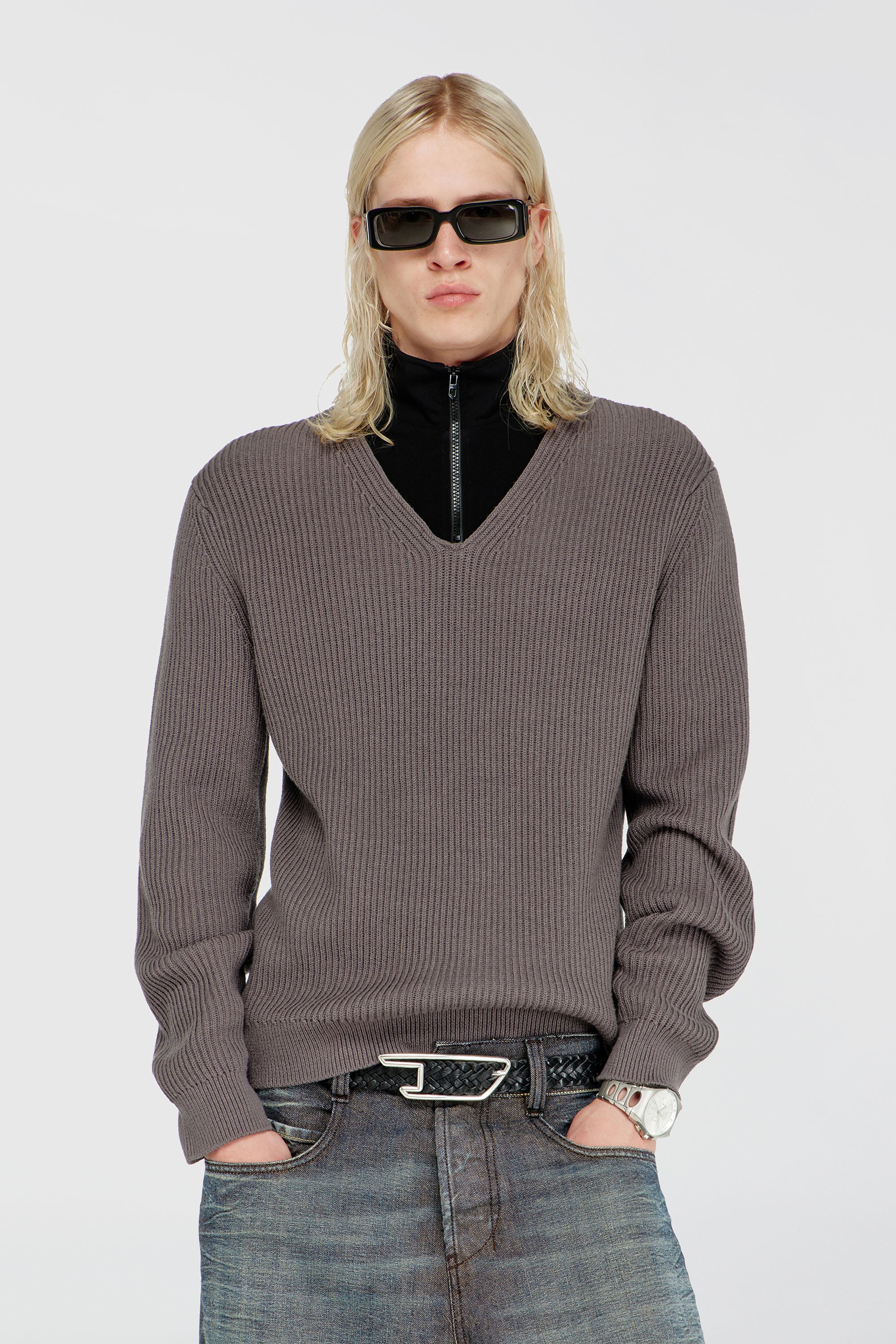 Diesel - K-MAMU, Jersey con media cremallera y cuello superpuesto Hombre in Multicolor - 1
