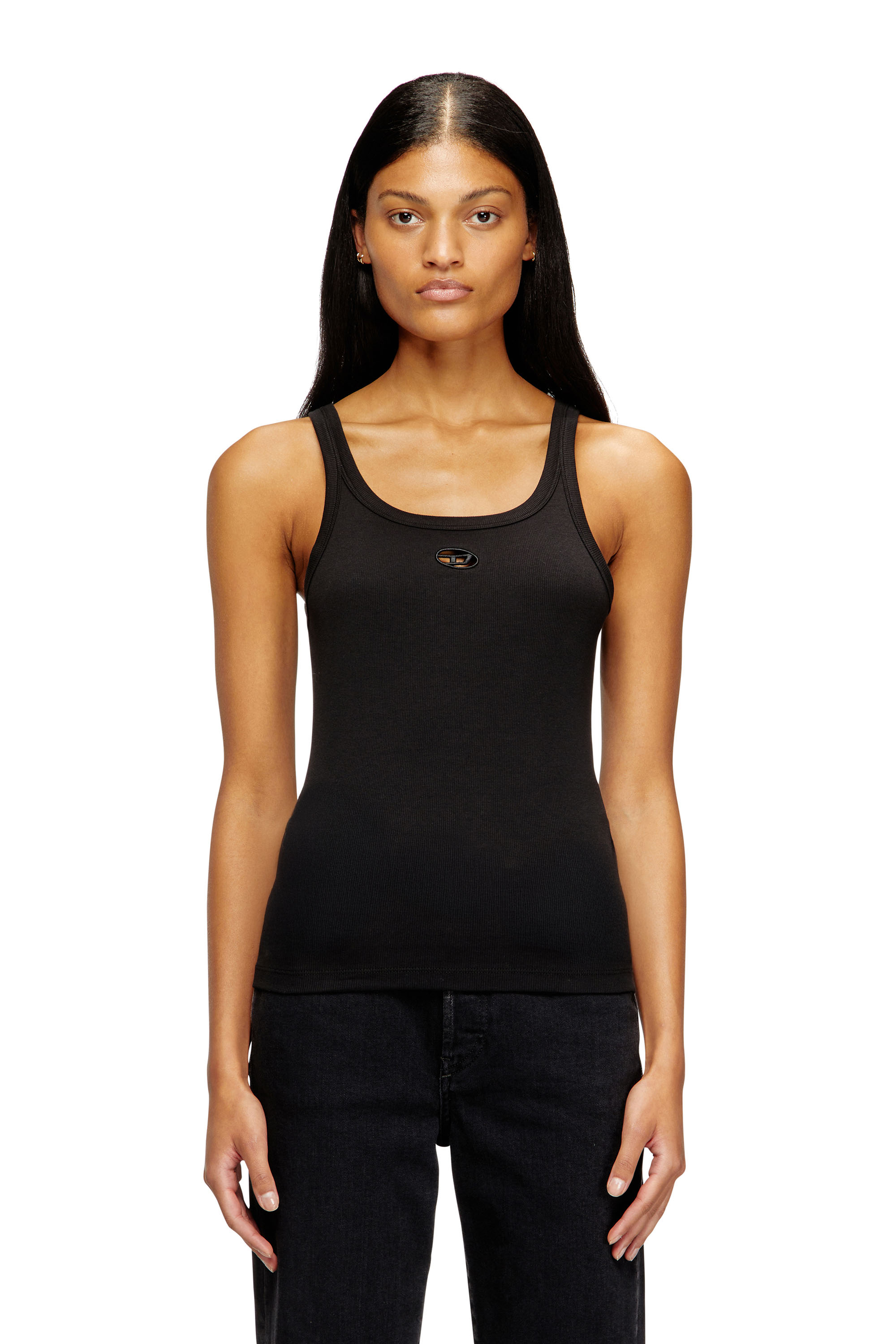 Diesel - T-WIFE-OD, Camiseta de tirantes ajustada con ovalado D cortado a láser Mujer in Negro - 1
