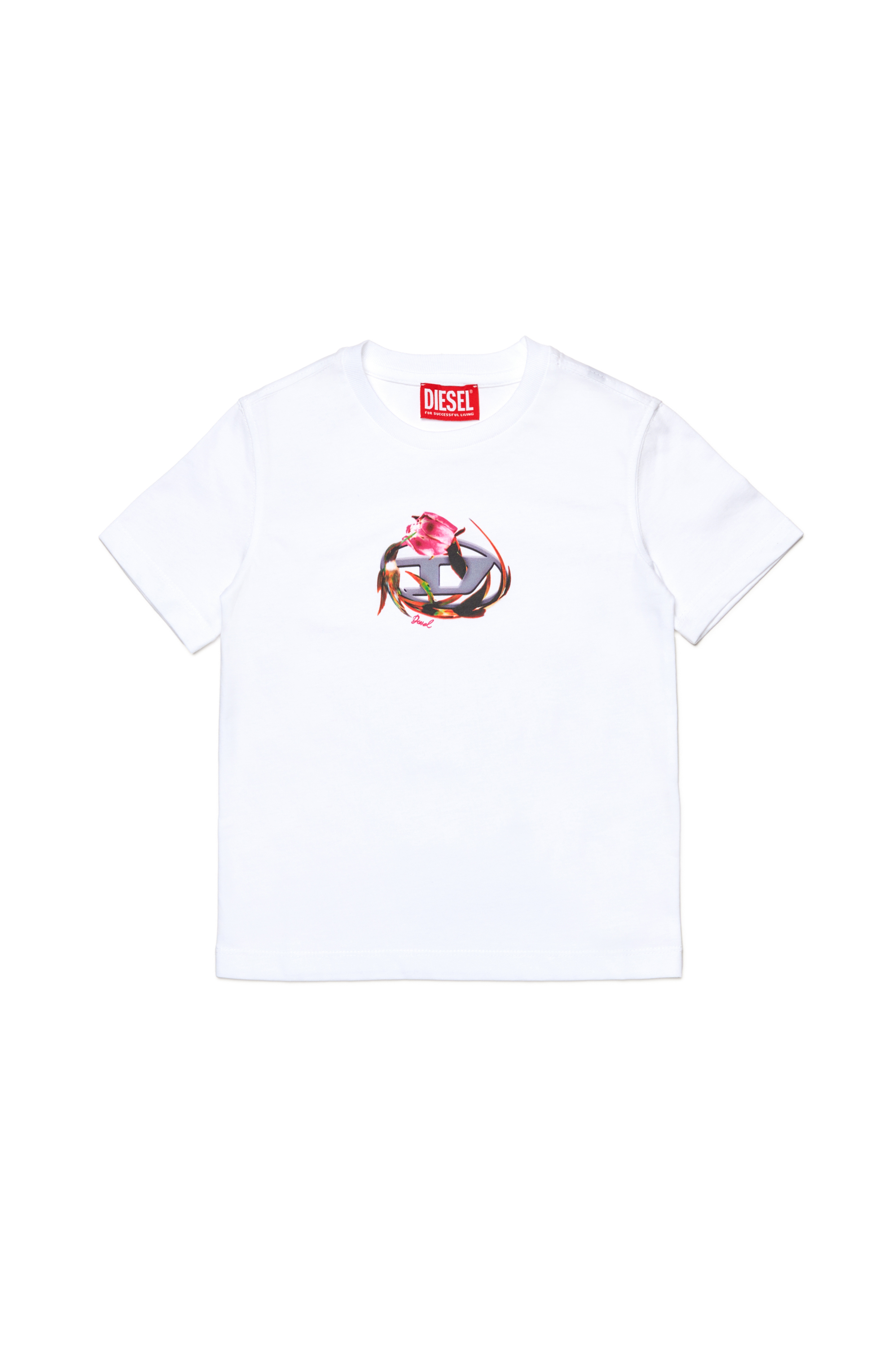 Diesel - TREGL5, Mujer Camiseta con logotipo Oval D con flores in Blanco - Image 1