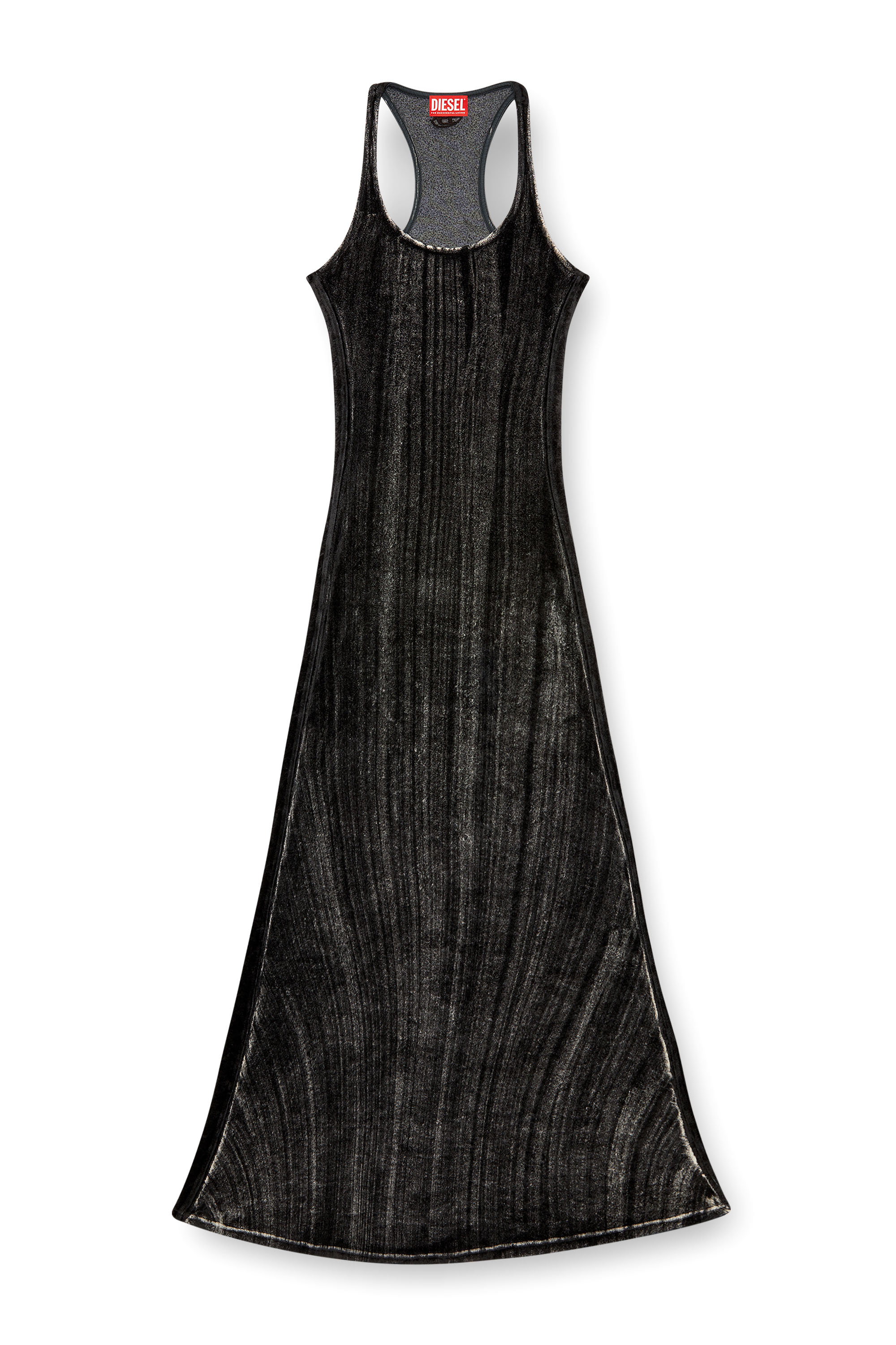 Diesel - D-VOG, Mujer Vestido largo de chenilla con espalda deportiva in Negro - Image 1