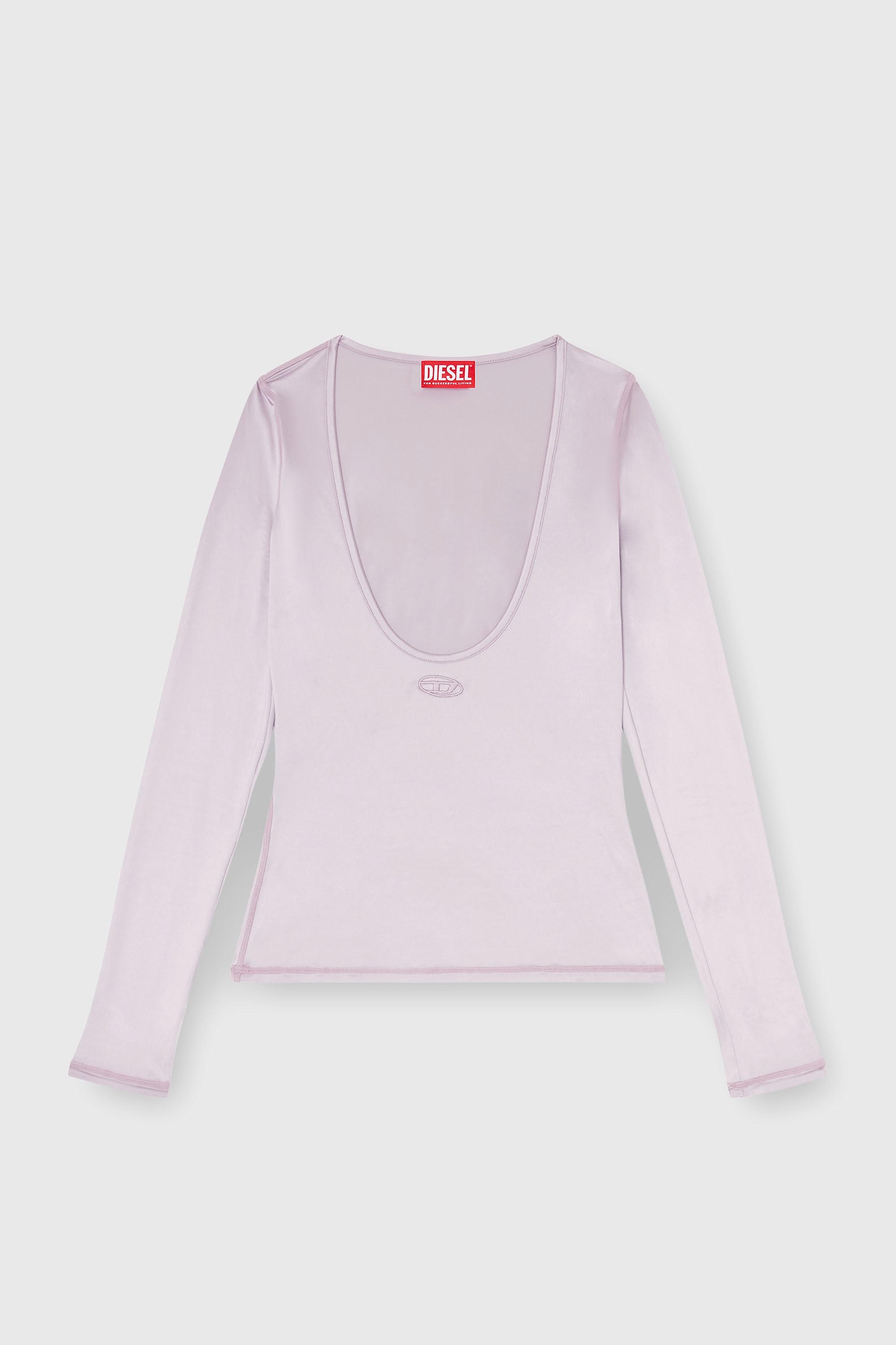 Diesel - T-ELPHIN-LS, Top slim de nylon con escote redondo y Logo Oval D bordado Mujer in Morado - 2