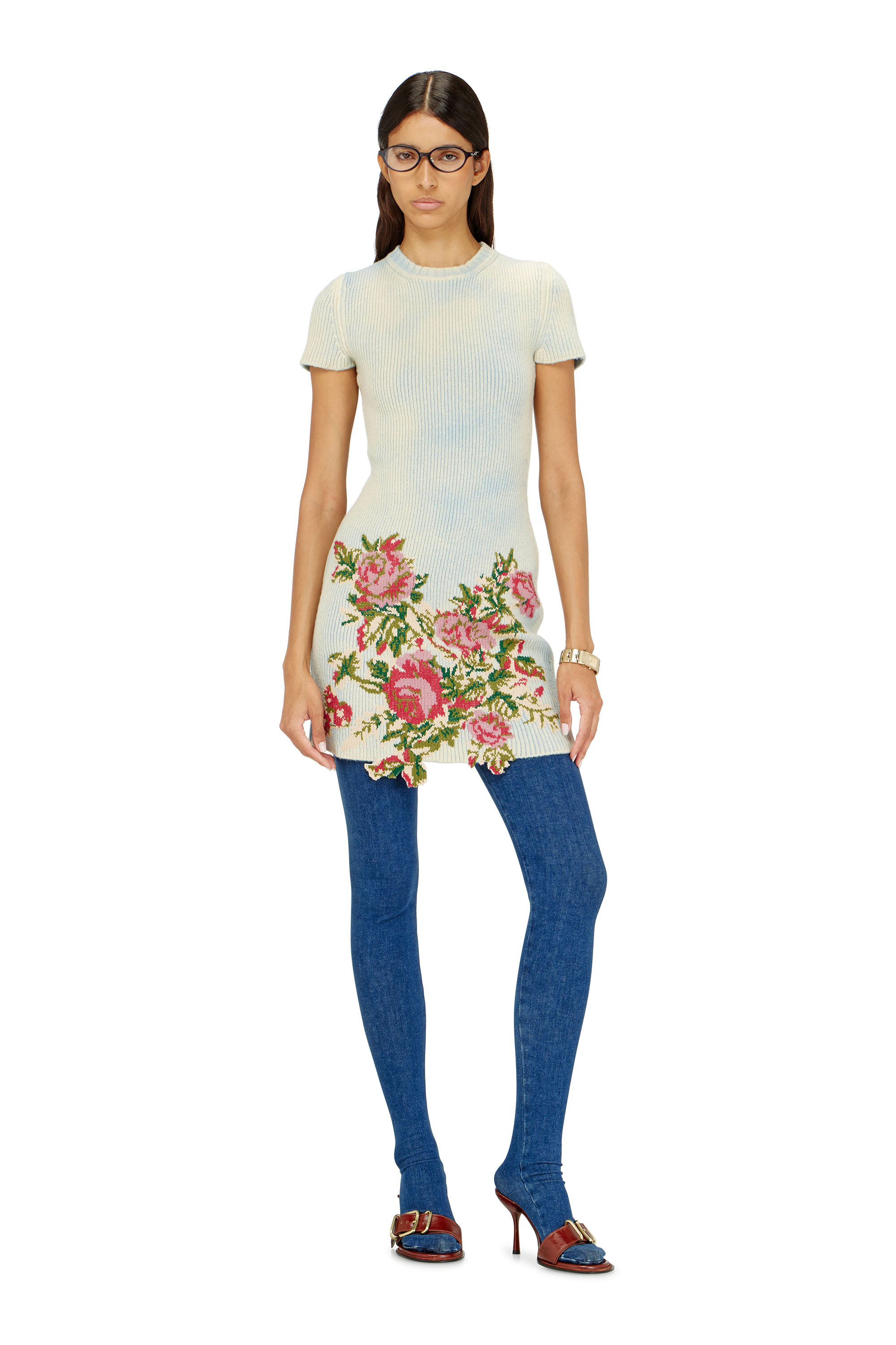 Diesel - M-RINNIE, Vestido corto de punto mezcla de lana con flores Mujer in Blanco - 2