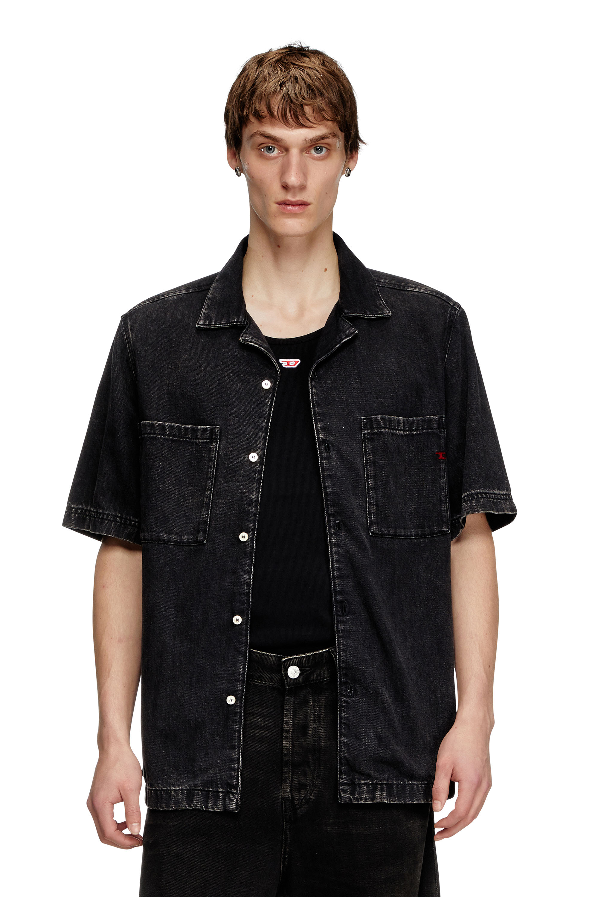 Diesel - D-PAROSHORT, Camisa de bolos en denim de Tencel Hombre in Negro - 1