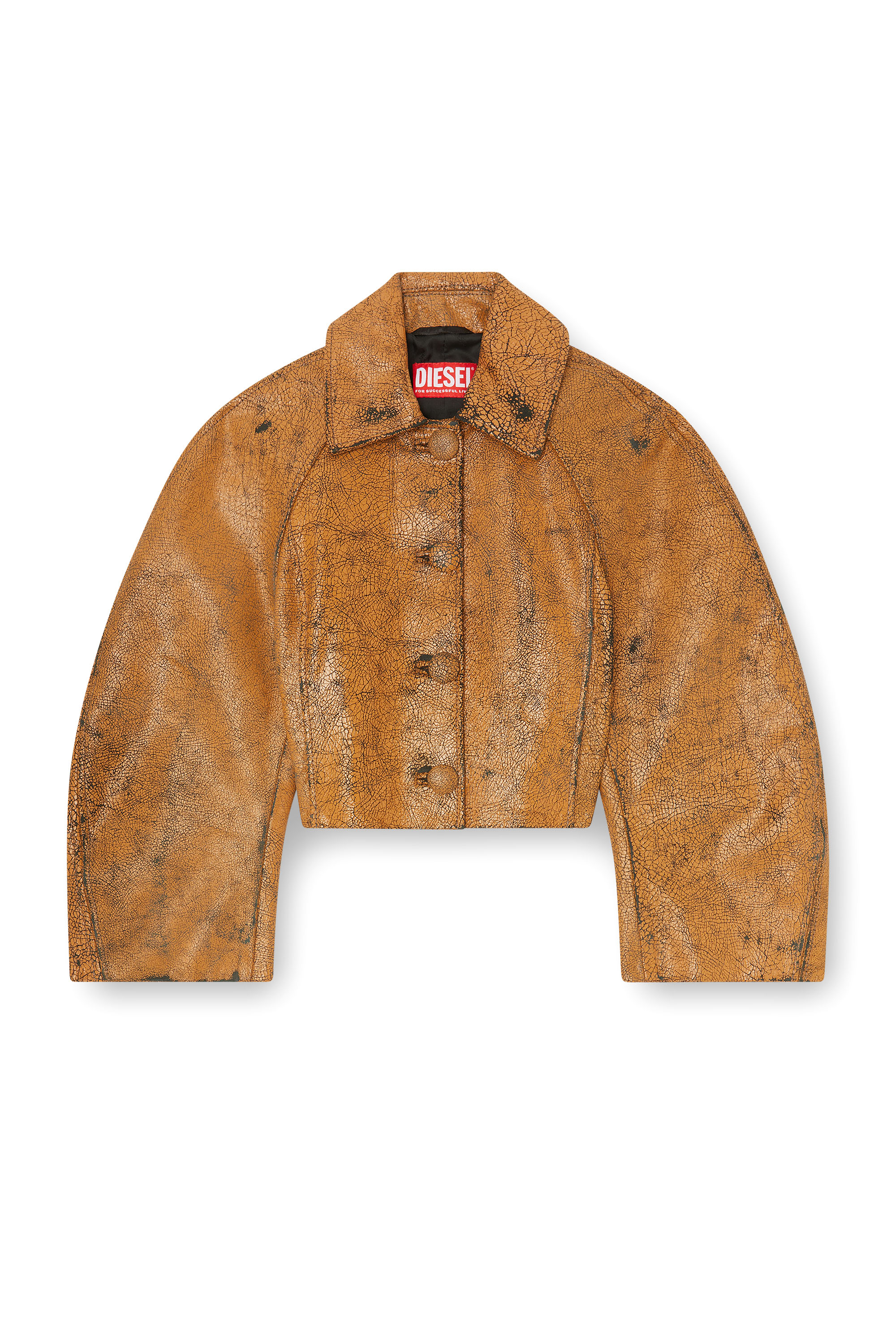 Diesel - L-RAYA, Chaqueta cocoon cropped de cuero craquelado Mujer in ToBeDefined - 3
