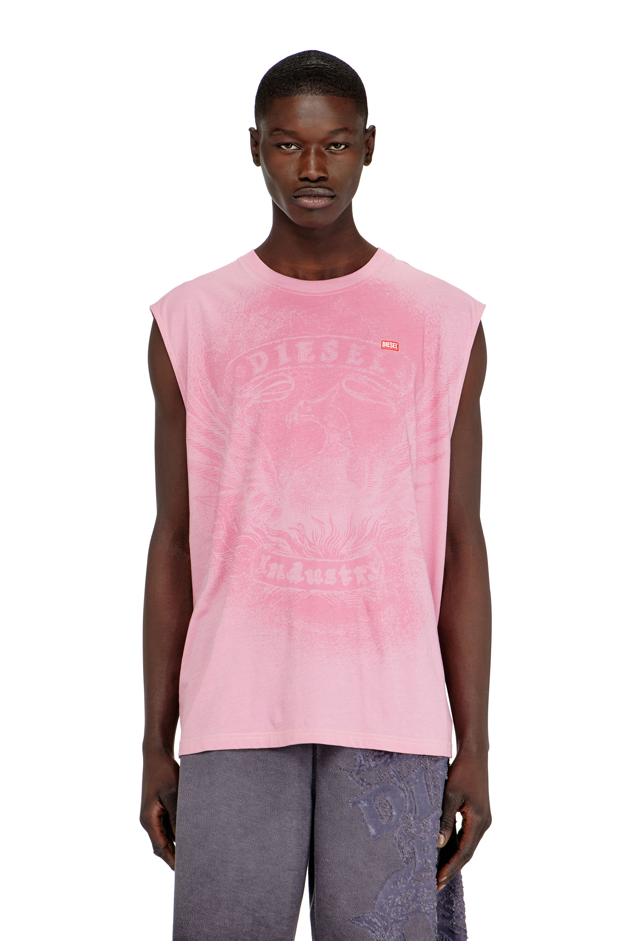 Diesel - T-BOXT-SL-NOTCH, Top sin mangas de algod&oacute;n con gr&aacute;fico tonal Hombre in Rosa - 3