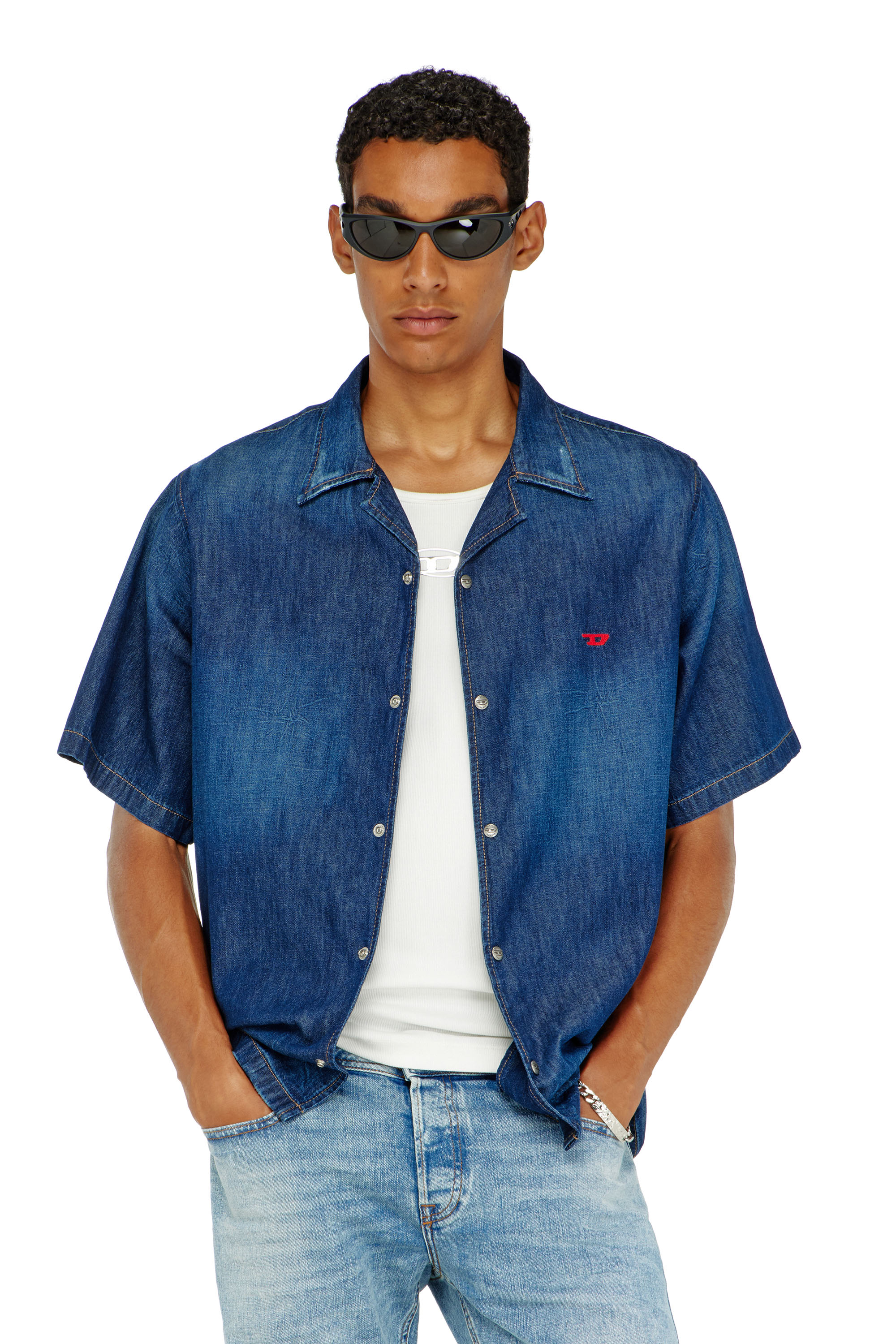 Diesel - D-NABIL-D, Camisa vaquera de manga corta Hombre in Azul marino - 1