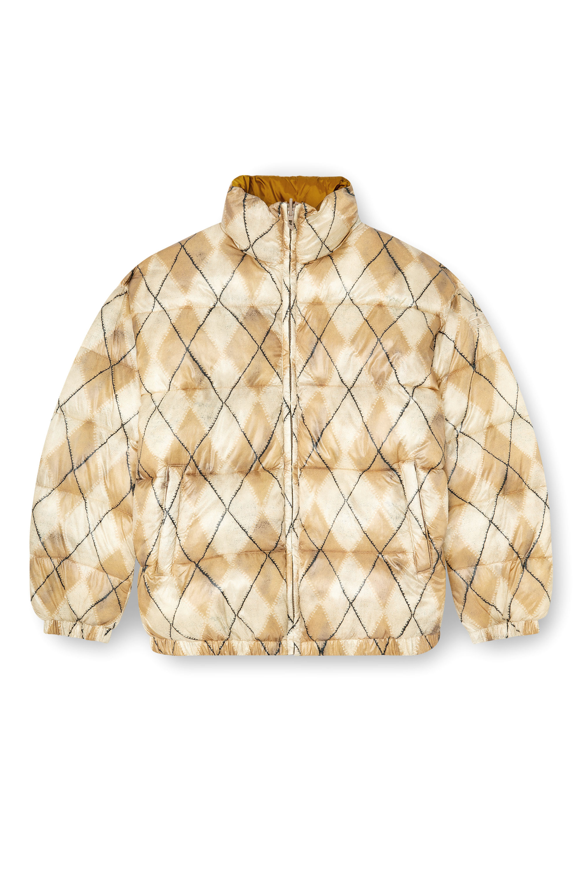 Diesel - W-BOURB-DLCK, Chaqueta puffer reversible con estampado argyle Hombre in Beige - 4