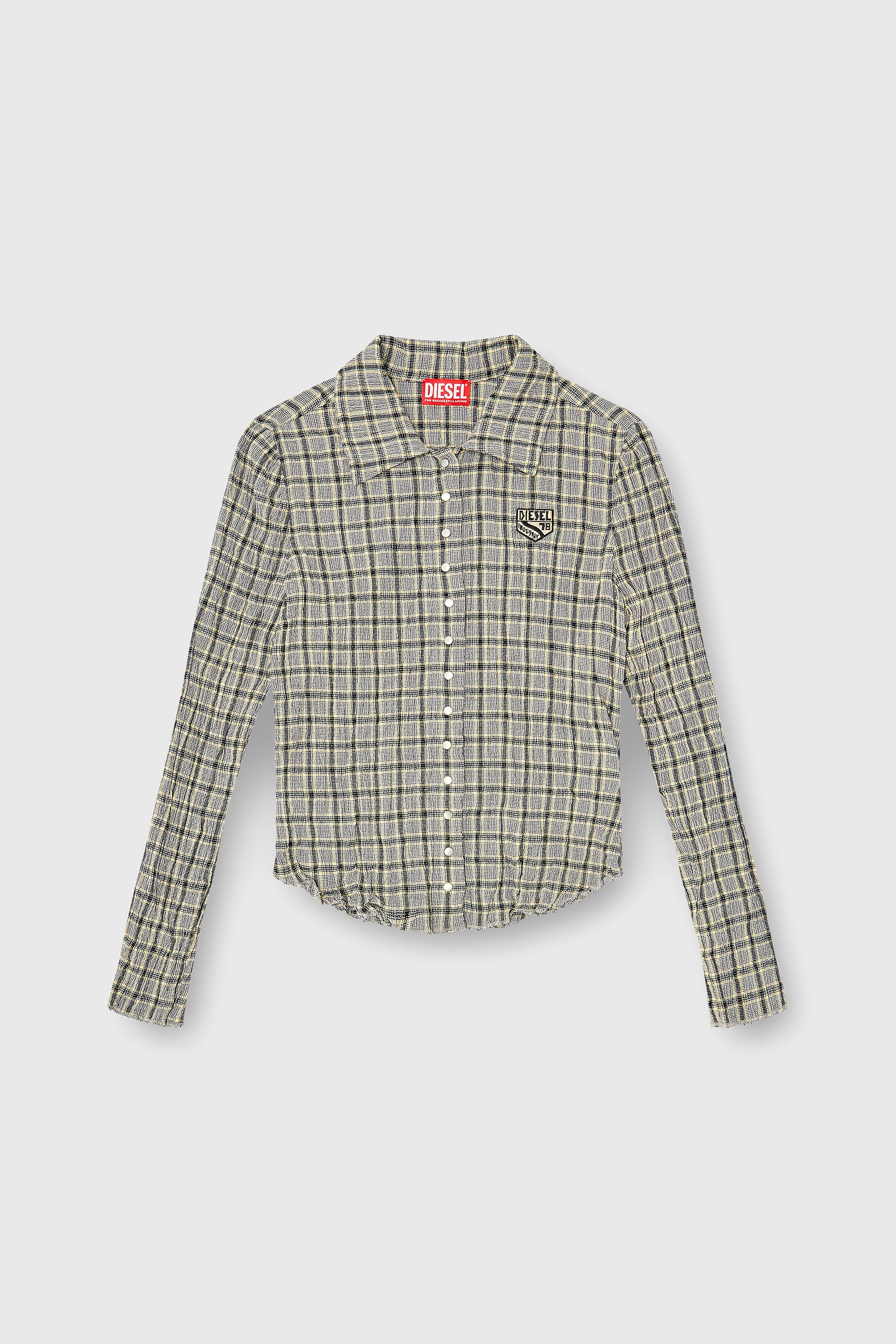 Diesel - C-ARRILON, Camisa de cuadros con efecto seersucker Mujer in Gris - 2