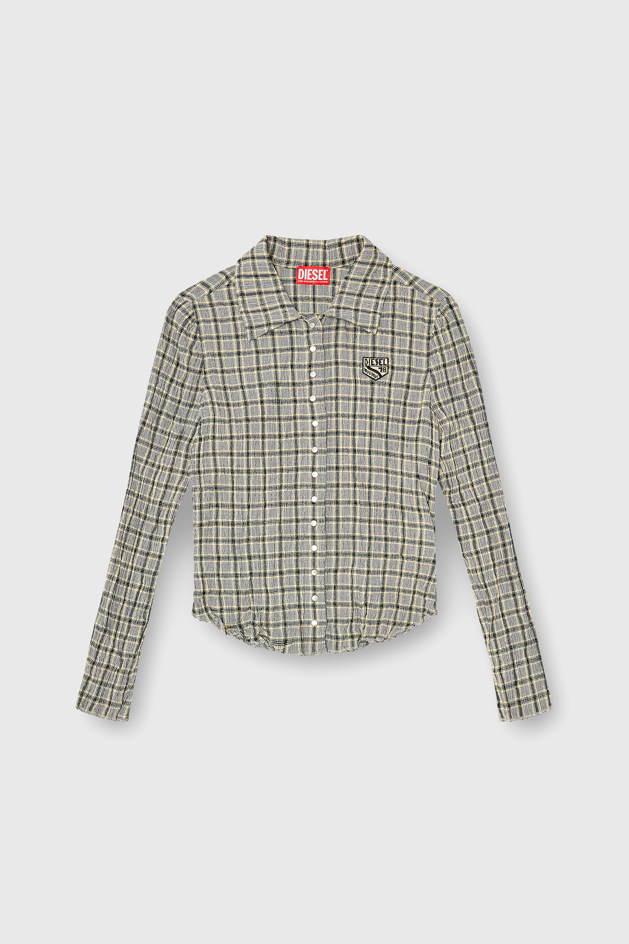 Diesel - C-ARRILON, Camisa de cuadros con efecto seersucker Mujer in Gris - 2
