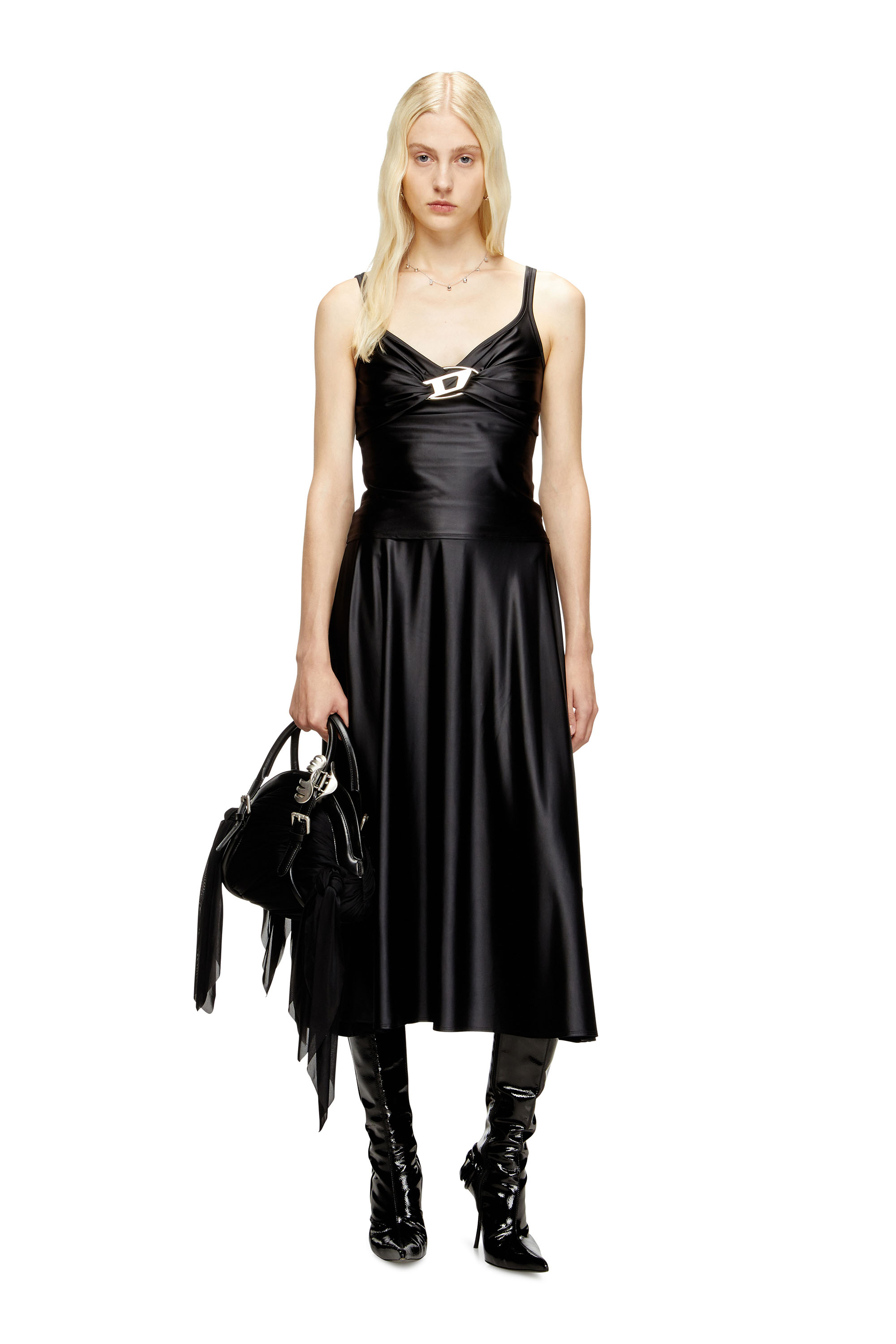 Diesel - T-AMAI, Top de jersey en nylon con fruncidos Mujer in Negro - 1