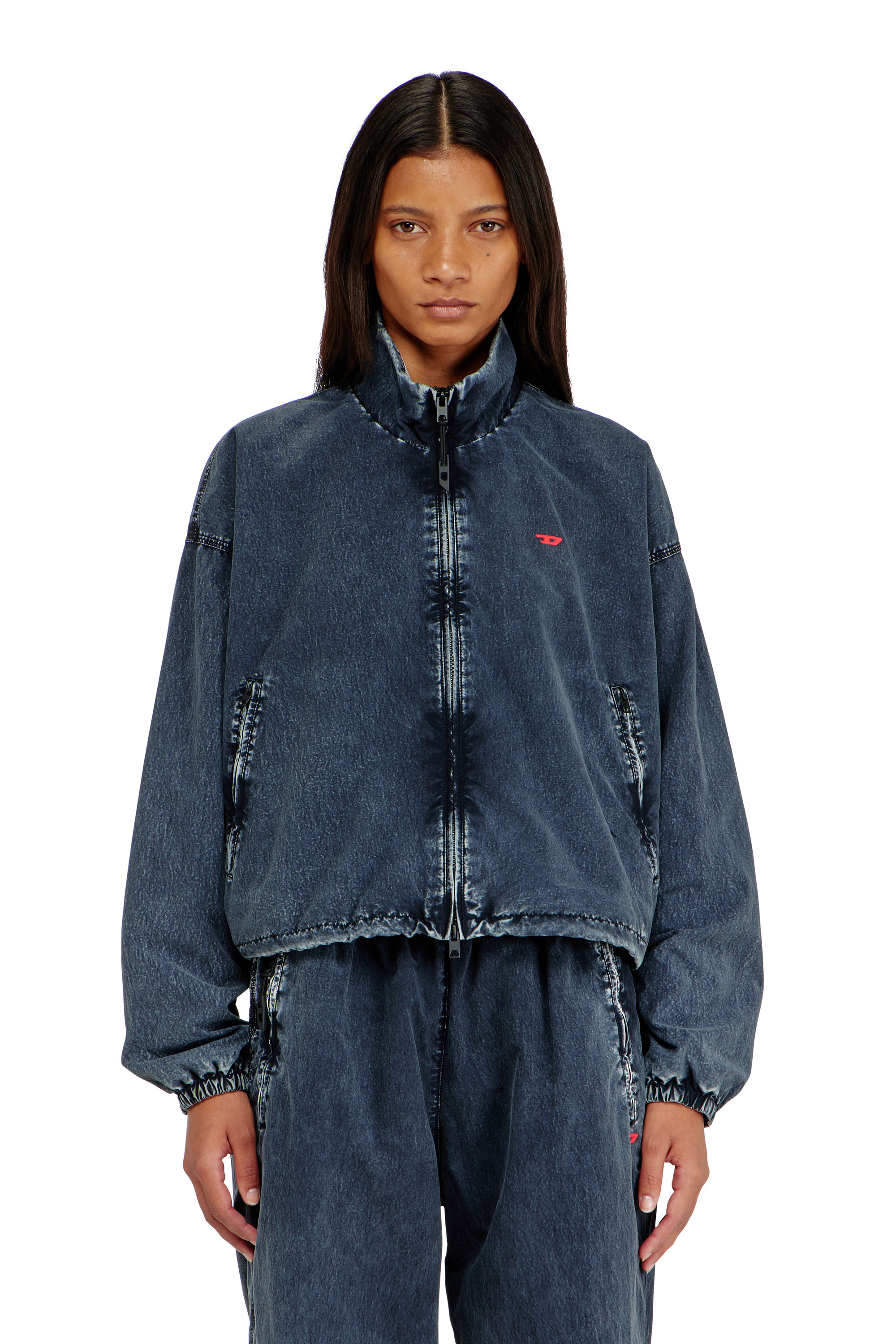 Diesel - G-LEAMER, Chaqueta cortavientos en taslan acid-wash Mujer in Azul marino - 1