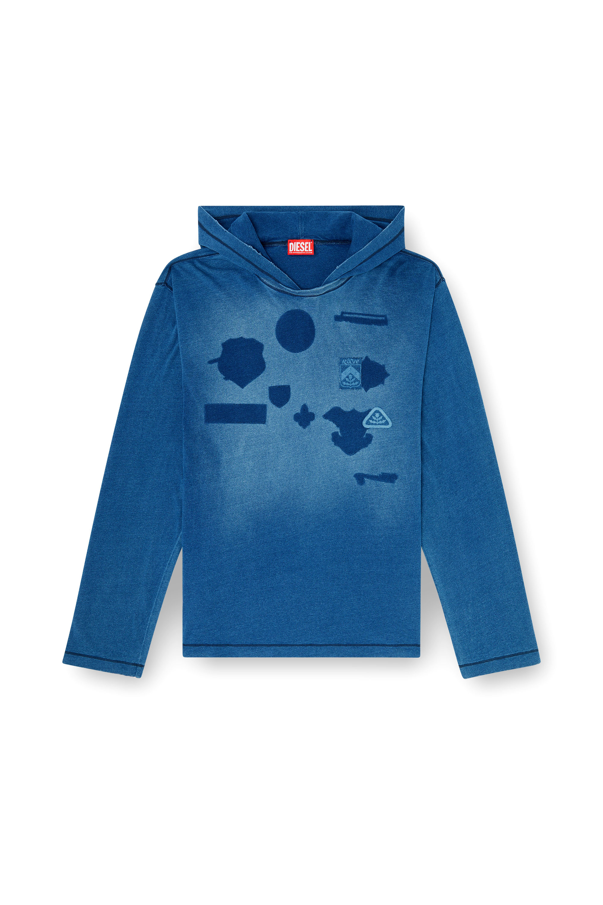 Diesel - T-NOX-LS-HOOD, Camiseta con capucha y manga larga con parches efecto sombra Hombre in Azul marino - 3