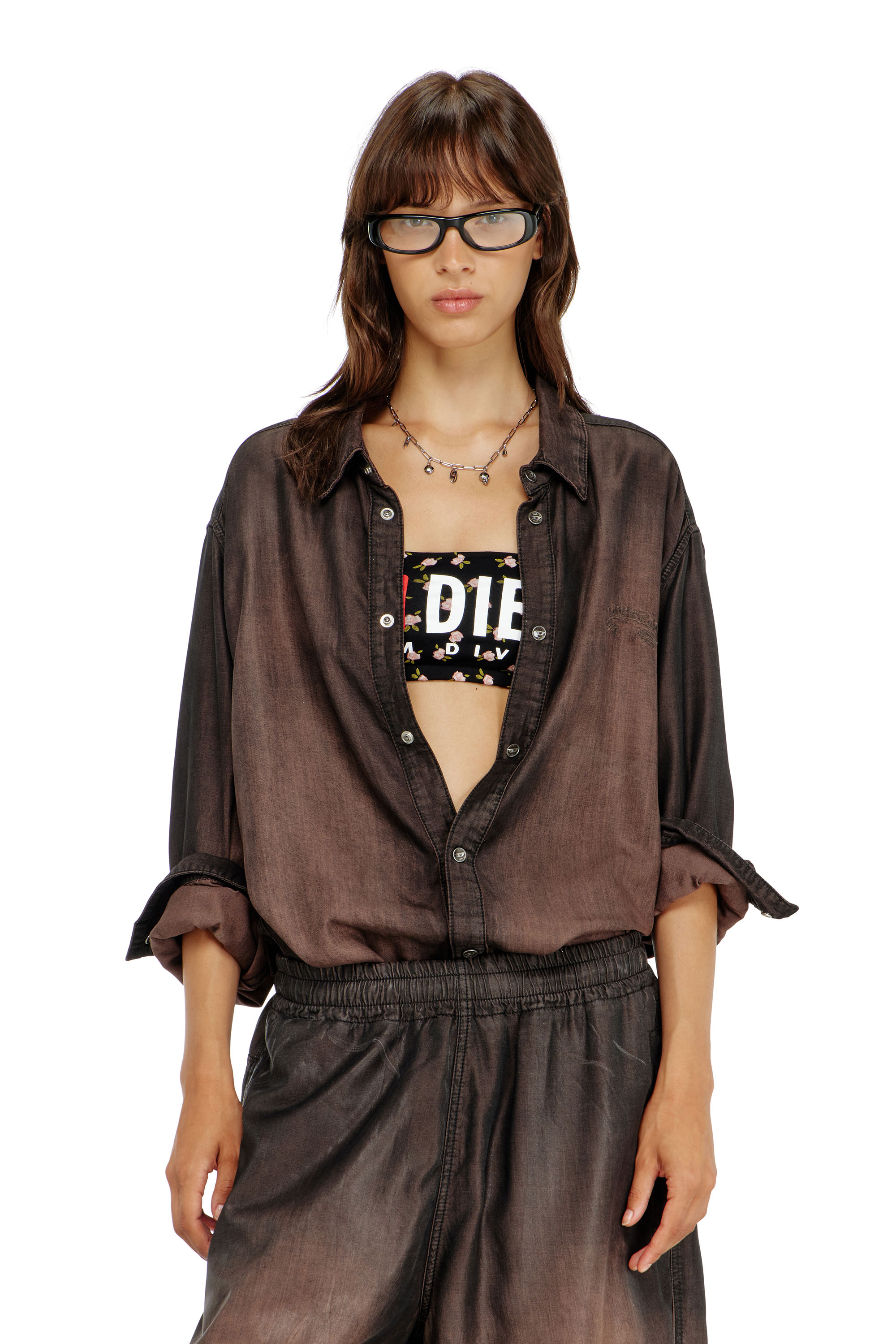 Diesel - MELANIE-C-D-CORE, Sujetador bandeau de algod&oacute;n con estampado floral all-over Mujer in Negro - 5