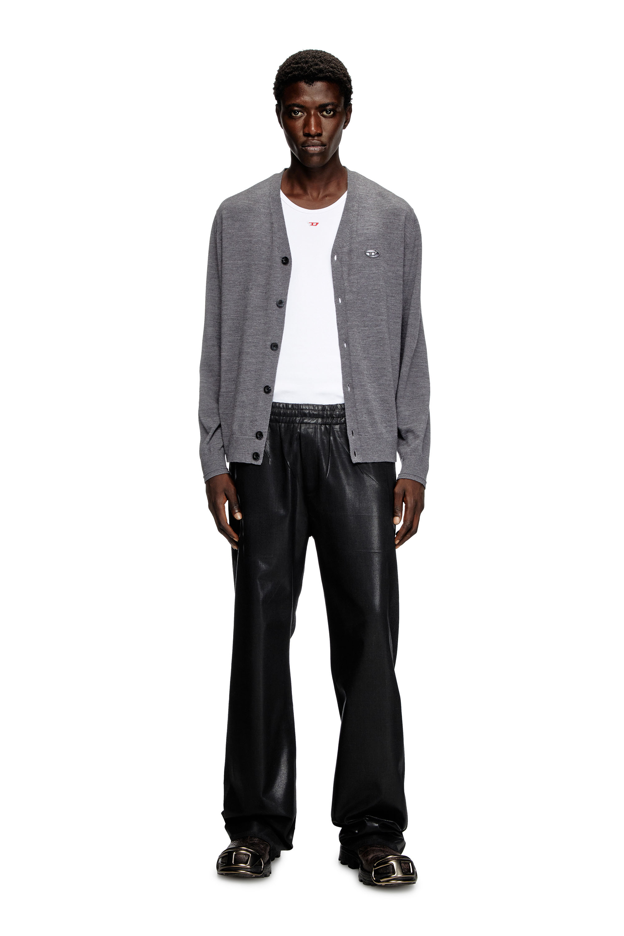 Diesel - K-VOLTO, Cárdigan de lana con logotipo recortado Hombre in Gris - 2