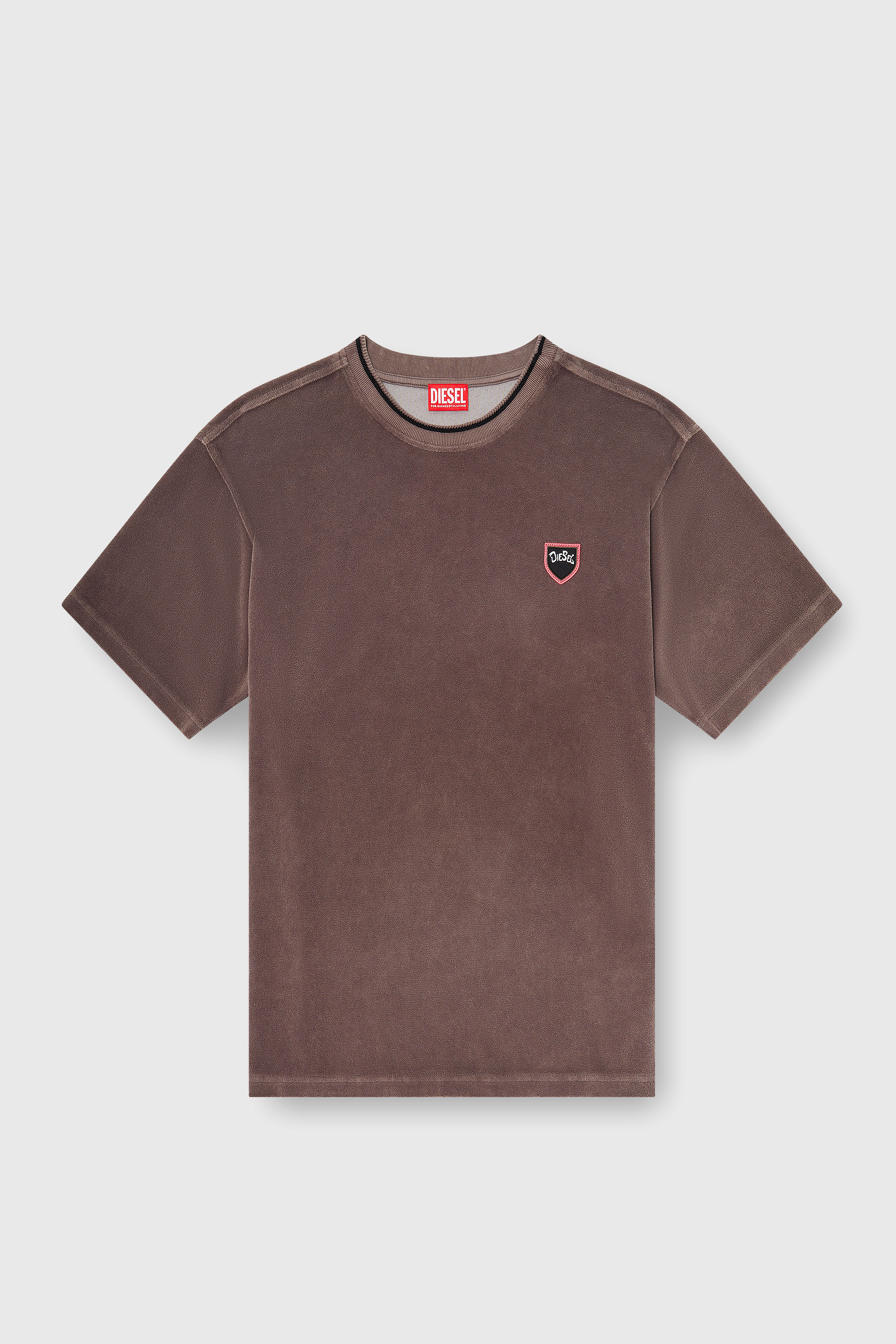 Diesel - T-SPONGY, Camiseta de chenilla con patch de escudo Hombre in Marr&oacute;n - 2