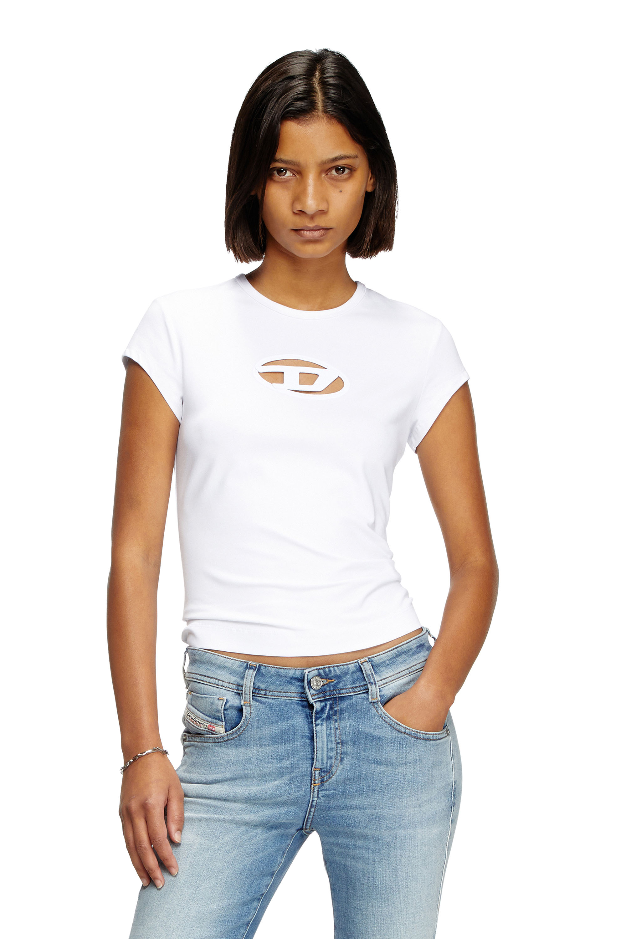 Diesel - T-ANGIE, Camiseta con logotipo cucú Mujer in Blanco - 1