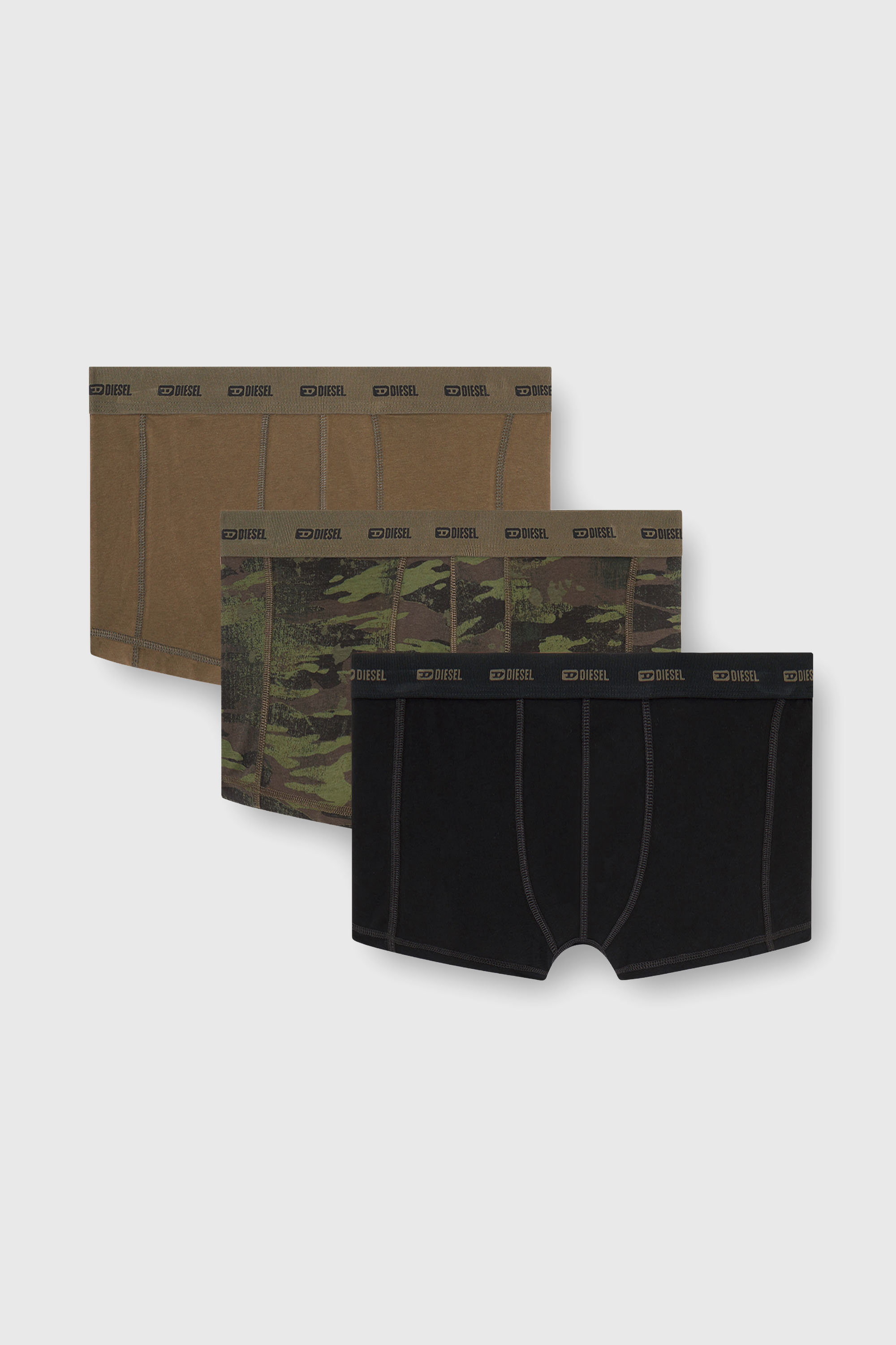 Diesel - DAMIEN-UTLT-3PACK, Paquete de tres b&oacute;xers lisos y de camuflaje Hombre in Negro - 1