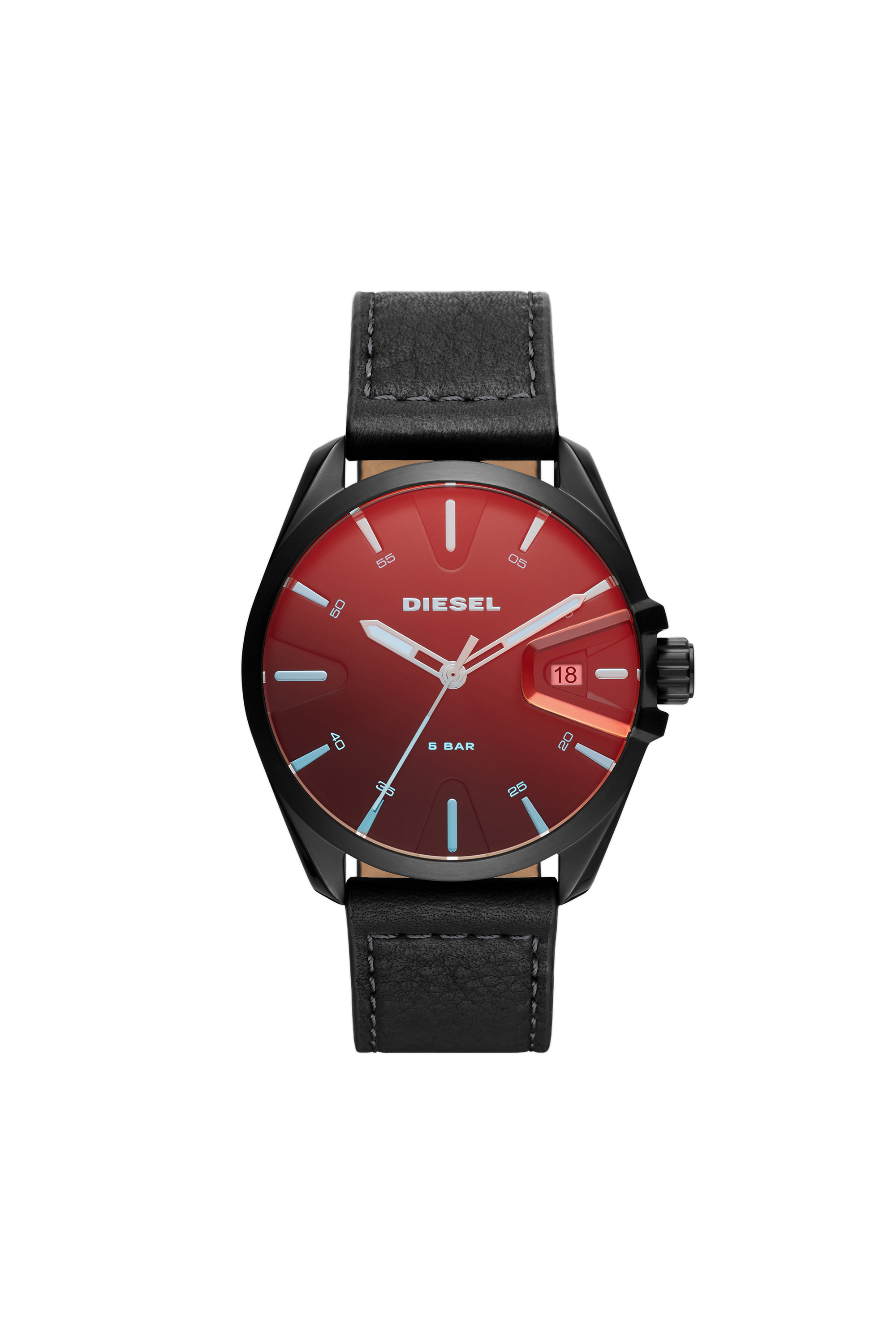 Diesel - DZ1945, Reloj MS9 de tres manecillas con fecha y correa en piel negra Hombre in Negro - 1