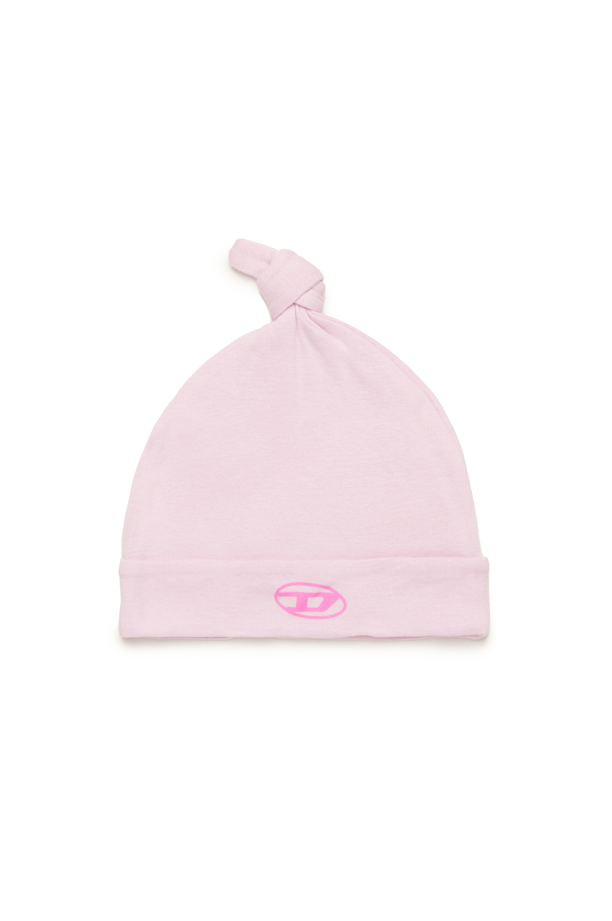 Diesel - FAMOUS-NB, Gorro de bebé anudado con logotipo Oval D Unisex in Rosa - 1