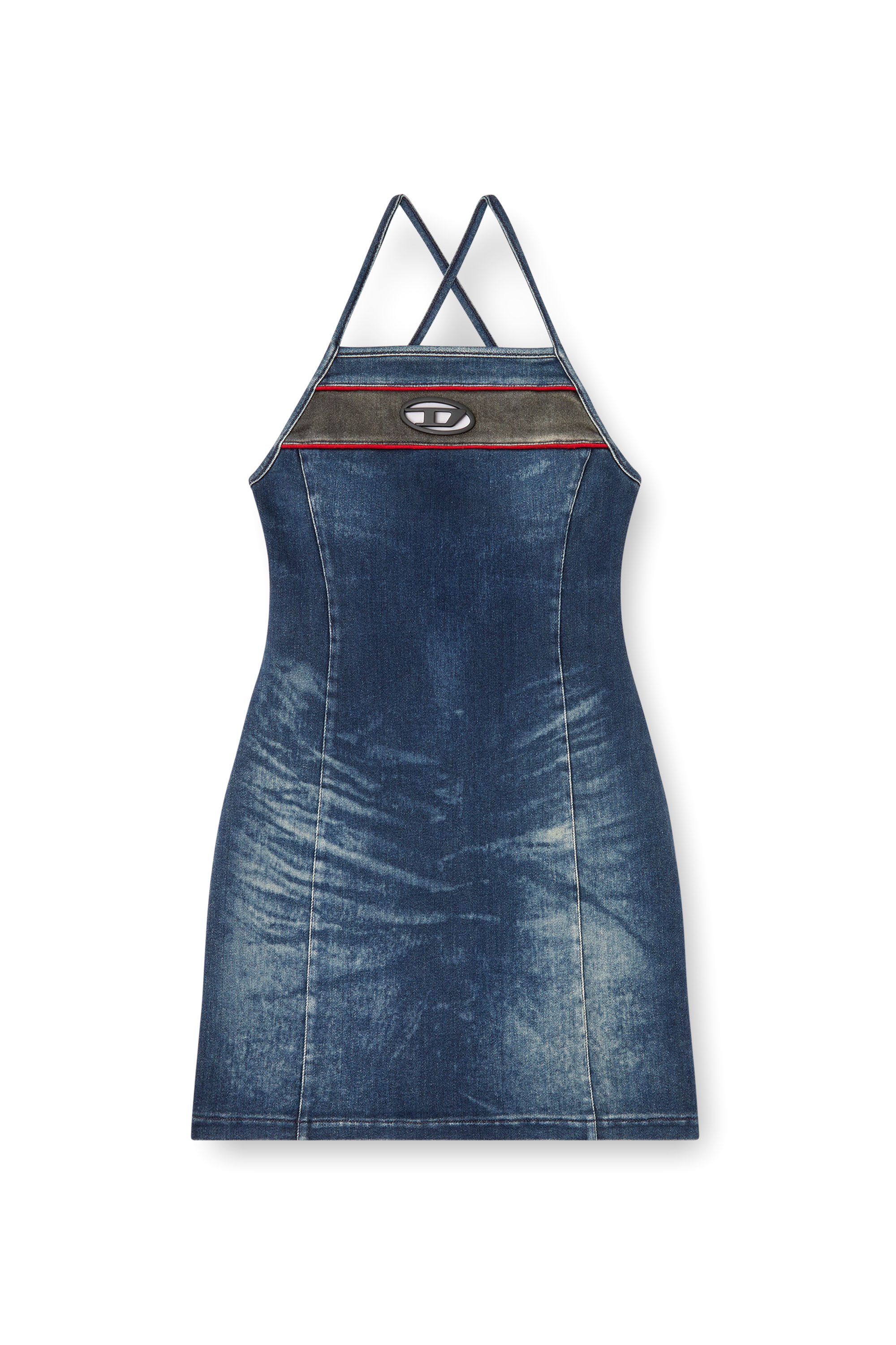 Diesel - DE-PILU-DRESS-S, Vestido corto en denim elástico bicolor Mujer in Azul marino - 1