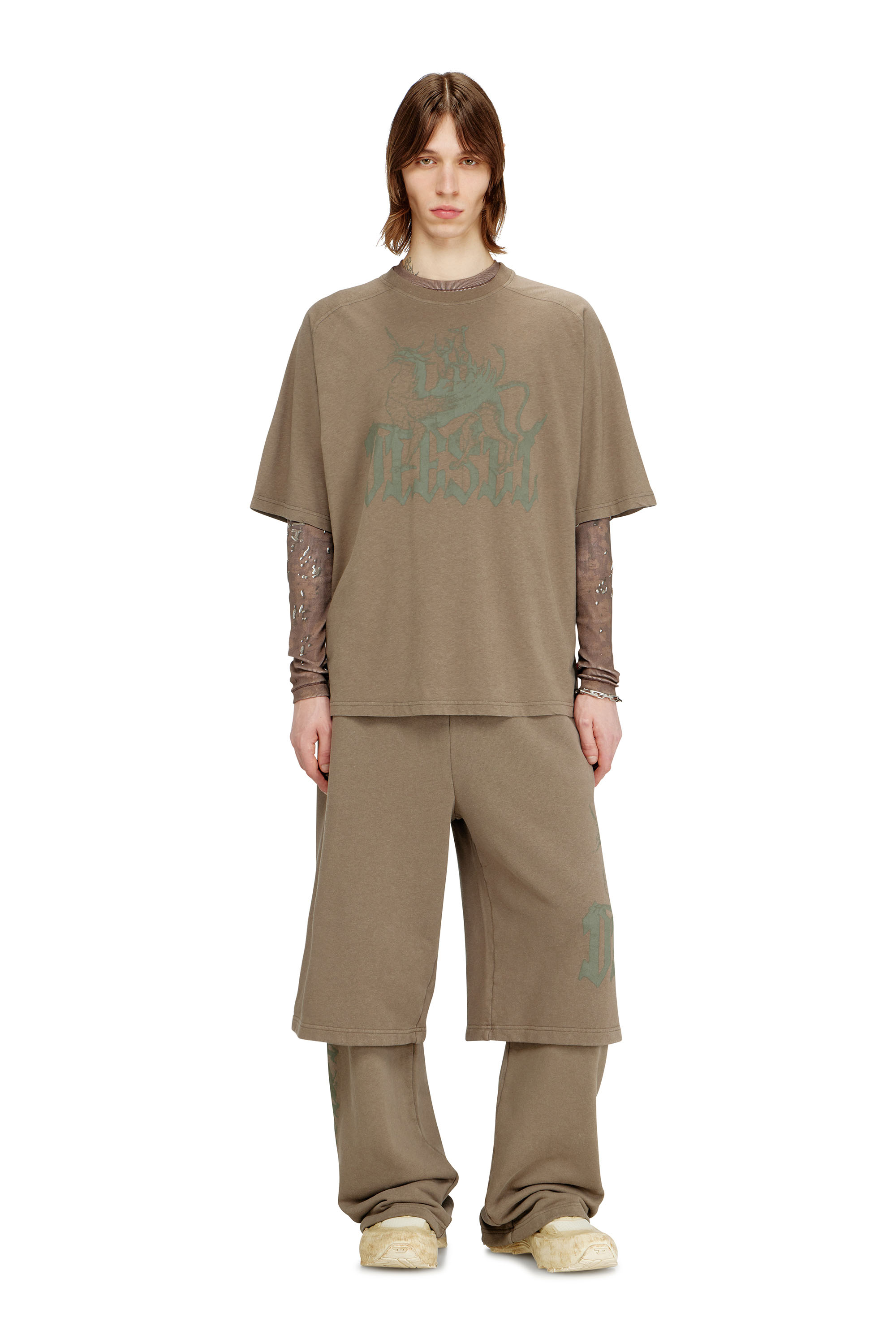 Diesel - T-JUSSI-A, Camiseta estampada de algod&oacute;n y c&aacute;&ntilde;amo Hombre in Beige - 2