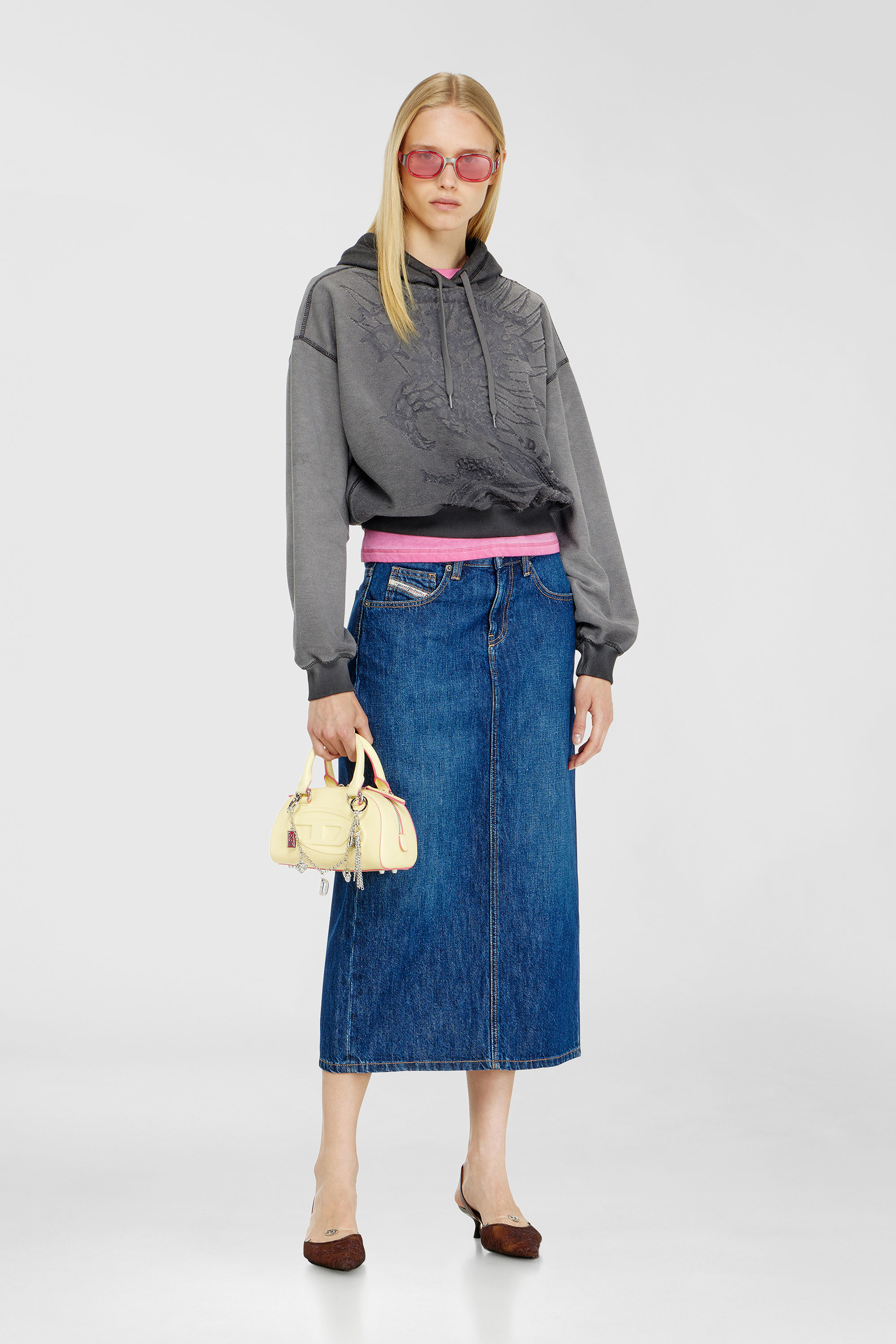 Diesel - F-SUNNY-HOOD, Sudadera con estampado d&eacute;vor&eacute; Mujer in Gris - 2