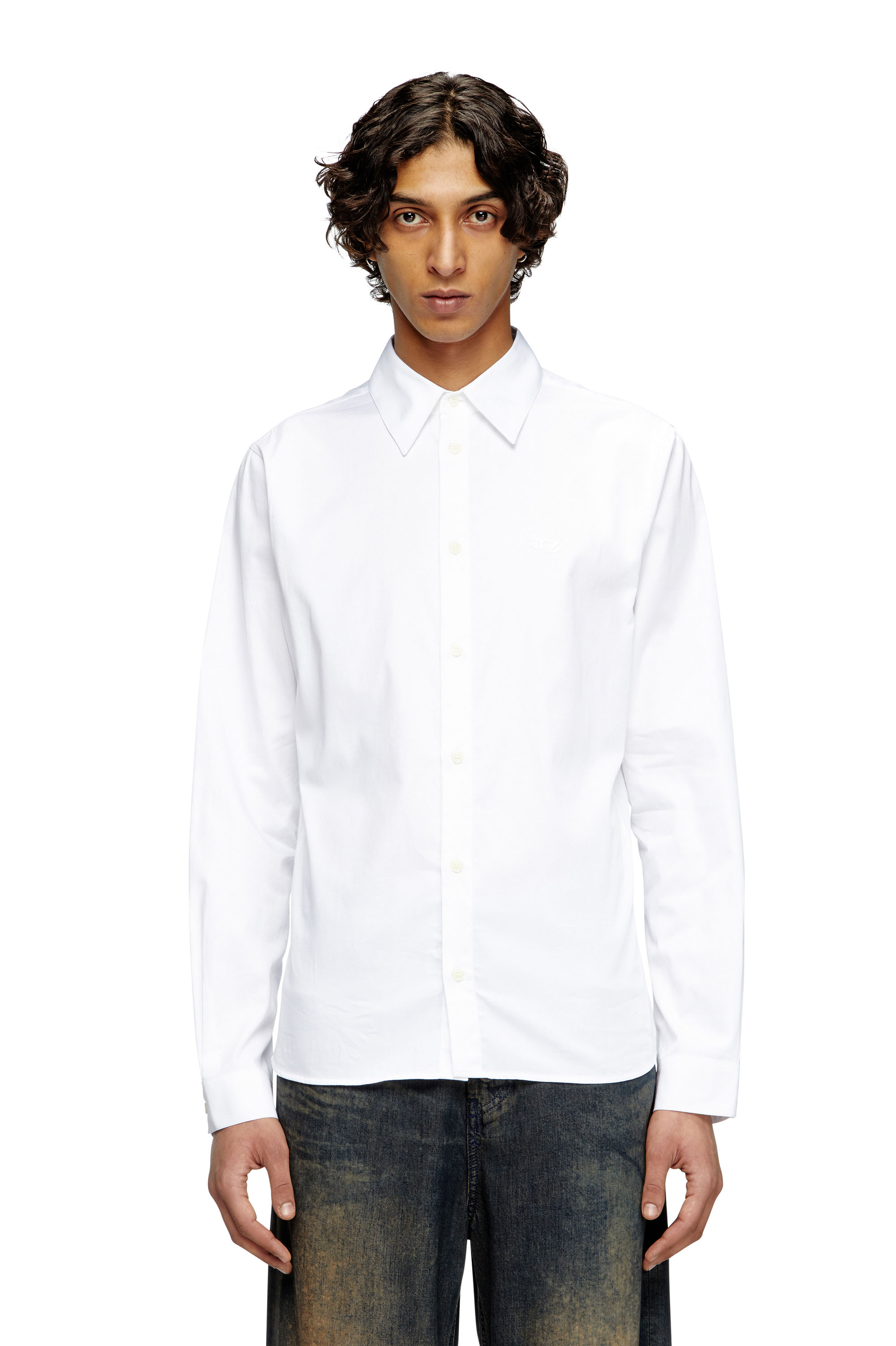 Diesel - S-FITTY-QFAV, Camisa con logotipo Oval D bordado Hombre in Blanco - 3