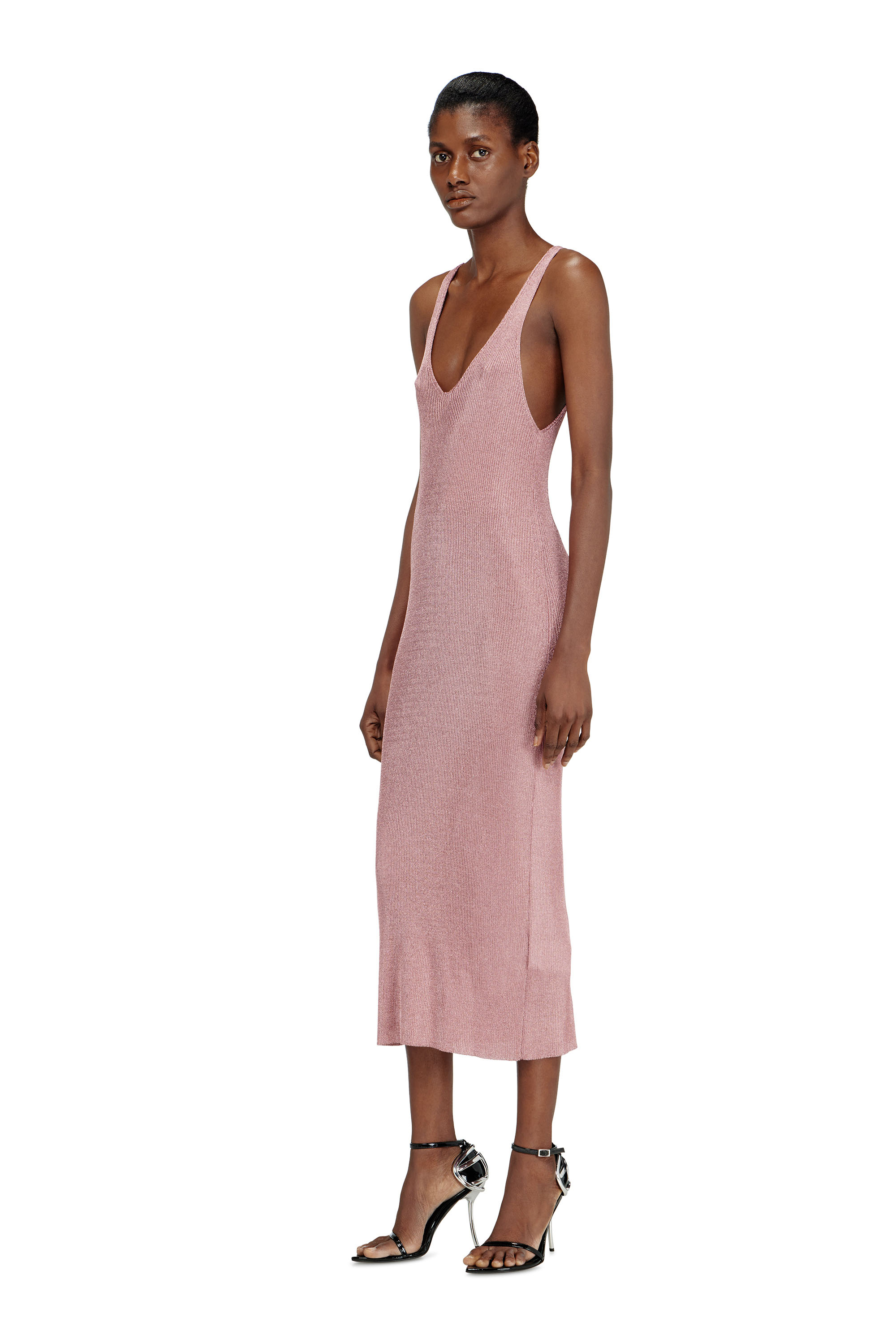 Diesel - M-DELOCA, Vestido midi de punto acanalado met&aacute;lico Mujer in Rosa - 3