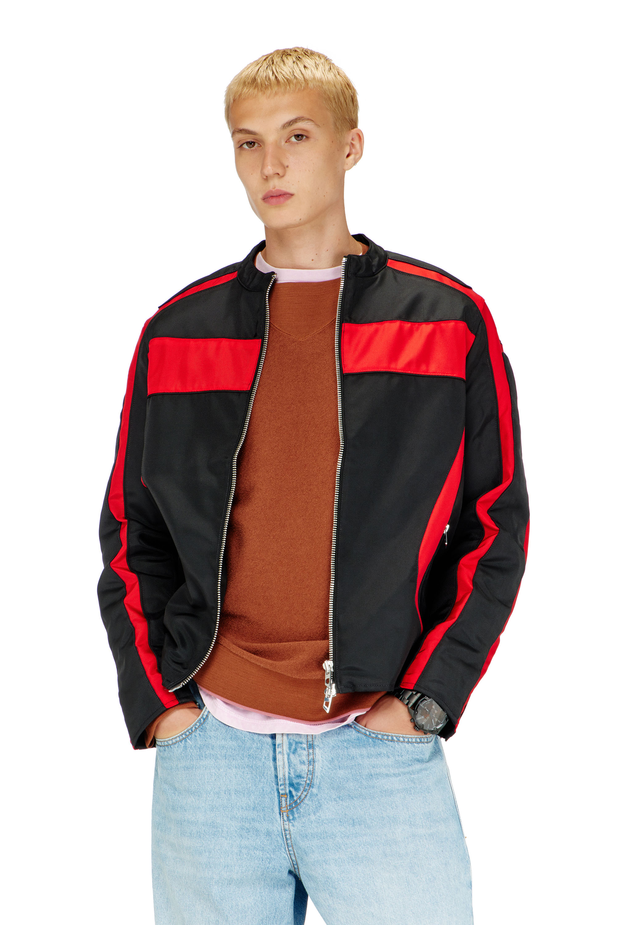 Diesel - J-ADAM-PDAI, Chaqueta biker en lona de bloques de color Hombre in Multicolor - 1