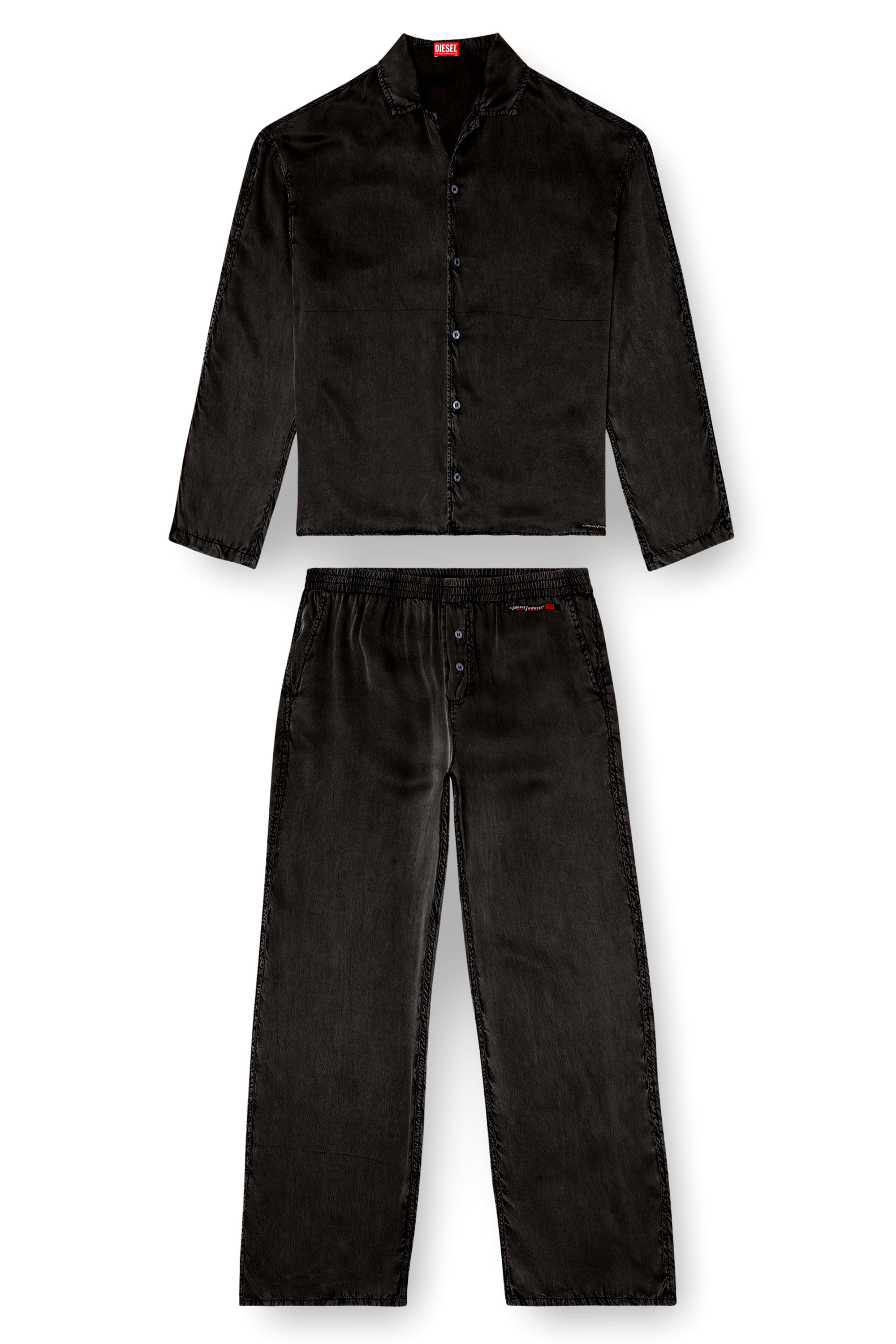 Diesel - SET-KEITH-DNM, Pijama fluido con efecto denim Unisex in Negro - 4