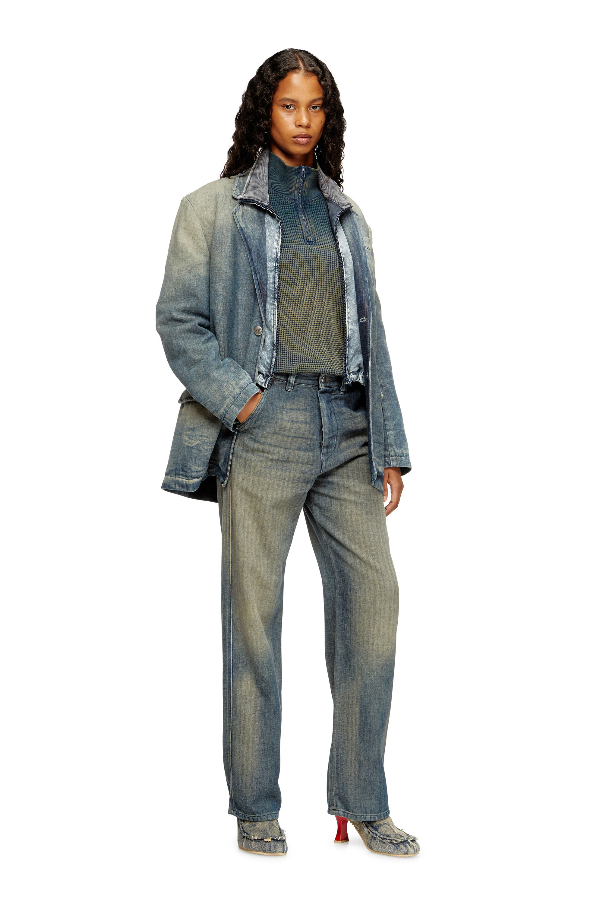 Diesel - D-REGER-D, Chaqueta modelo blazer en denim de espiga con efecto sucio Unisex in Multicolor - 4