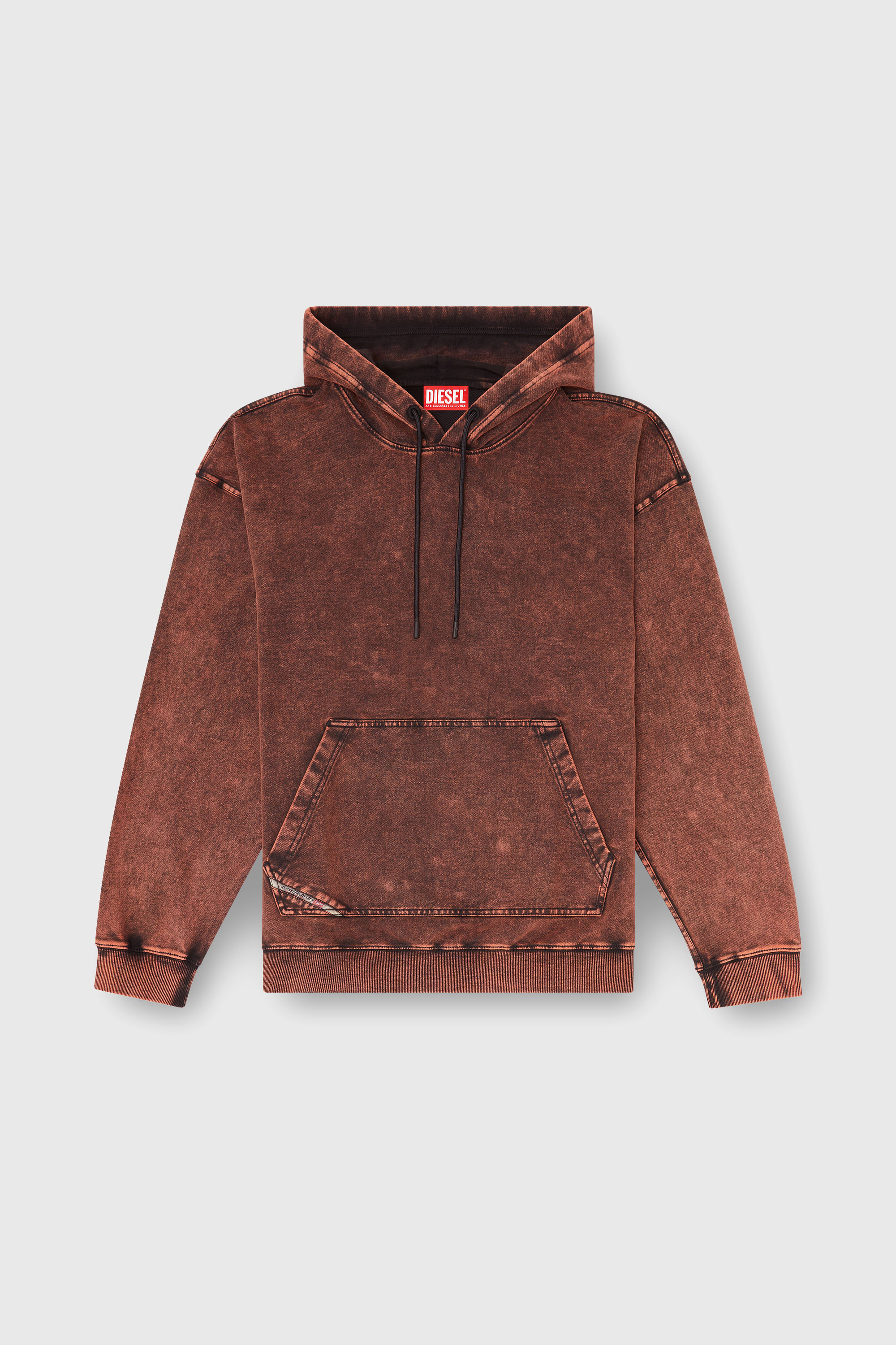 Diesel - S-BOXT-HOOD-TUK, Sudadera con efecto denim tratado Hombre in Marr&oacute;n - 2