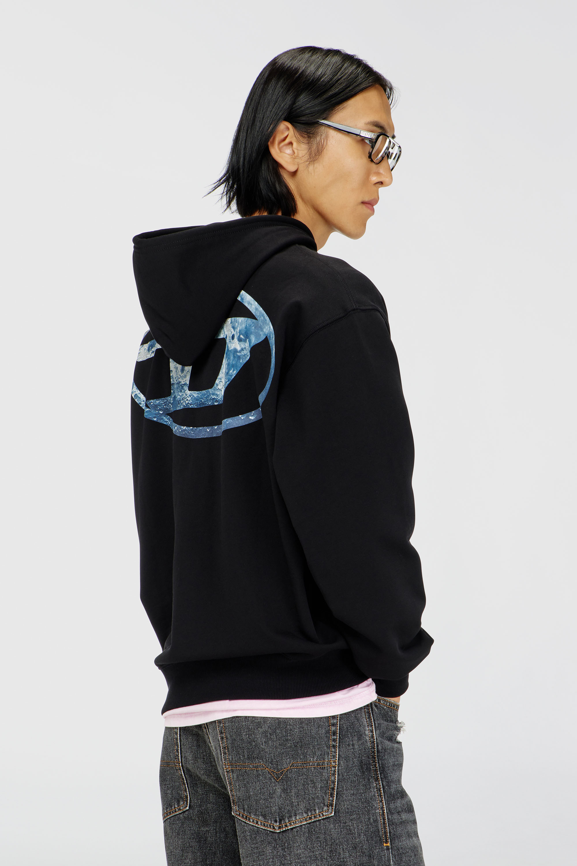 Diesel - S-LUK-H-MOON-T92, Sudadera con capucha con logotipo Oval D Hombre in Negro - 4