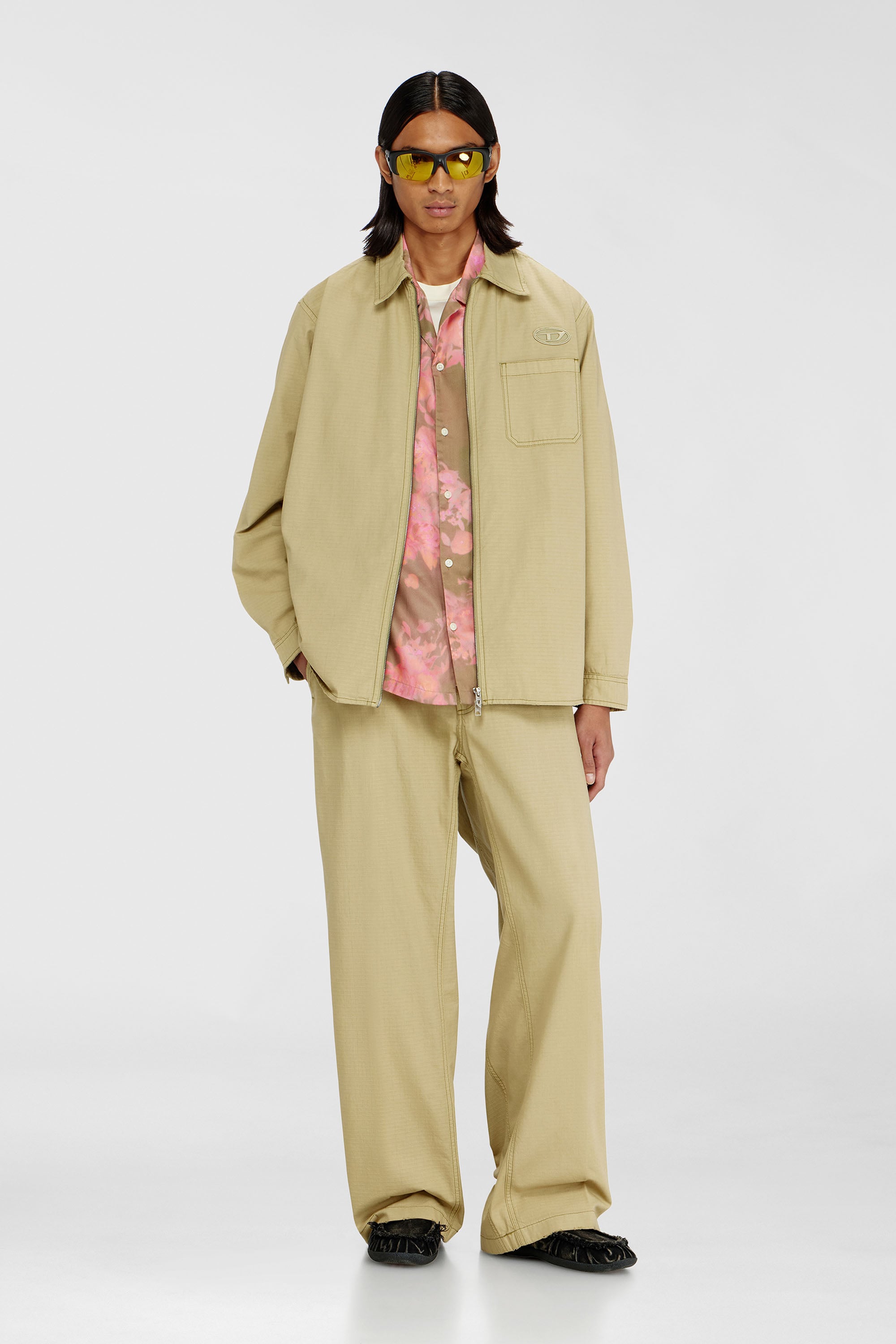 Diesel - S-ALIAS-ZIP, Camisa ripstop con cierre de cremallera Hombre in Beige - 2