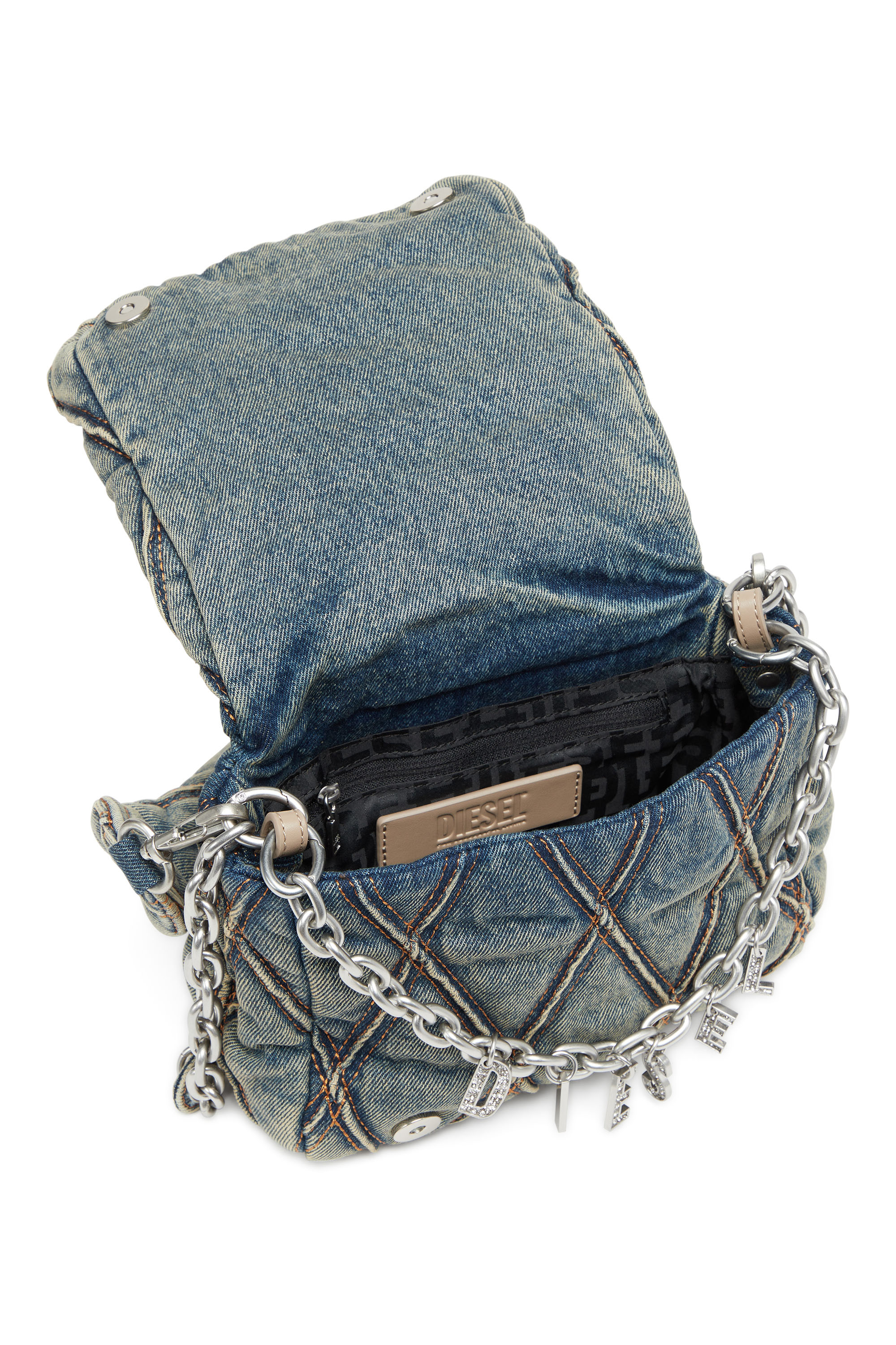 Diesel - CHARM-D SHOULDER S, Charm-D S-Bolso de mano pequeño de denim acolchado Mujer in Azul marino - 5