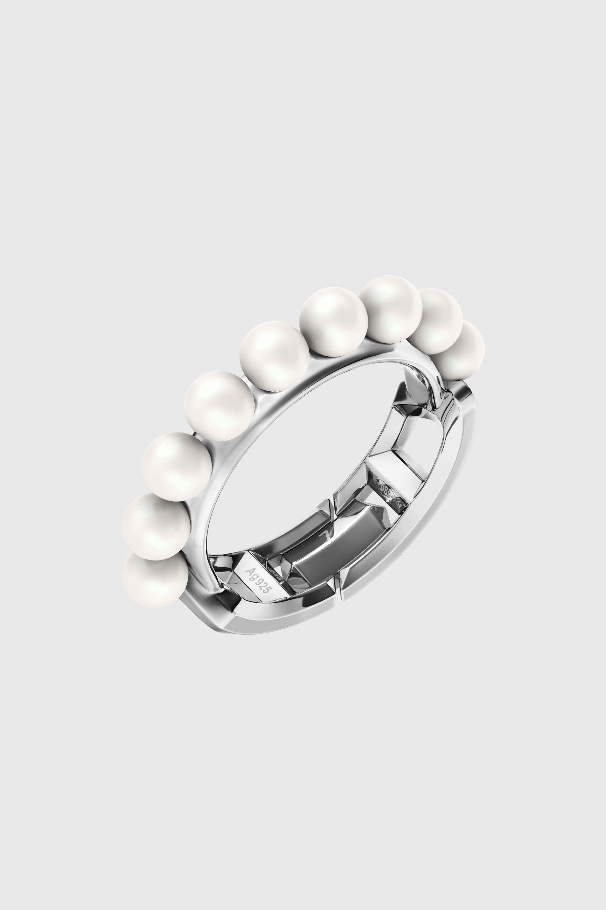 Anillo de banda en plata de ley y perlas