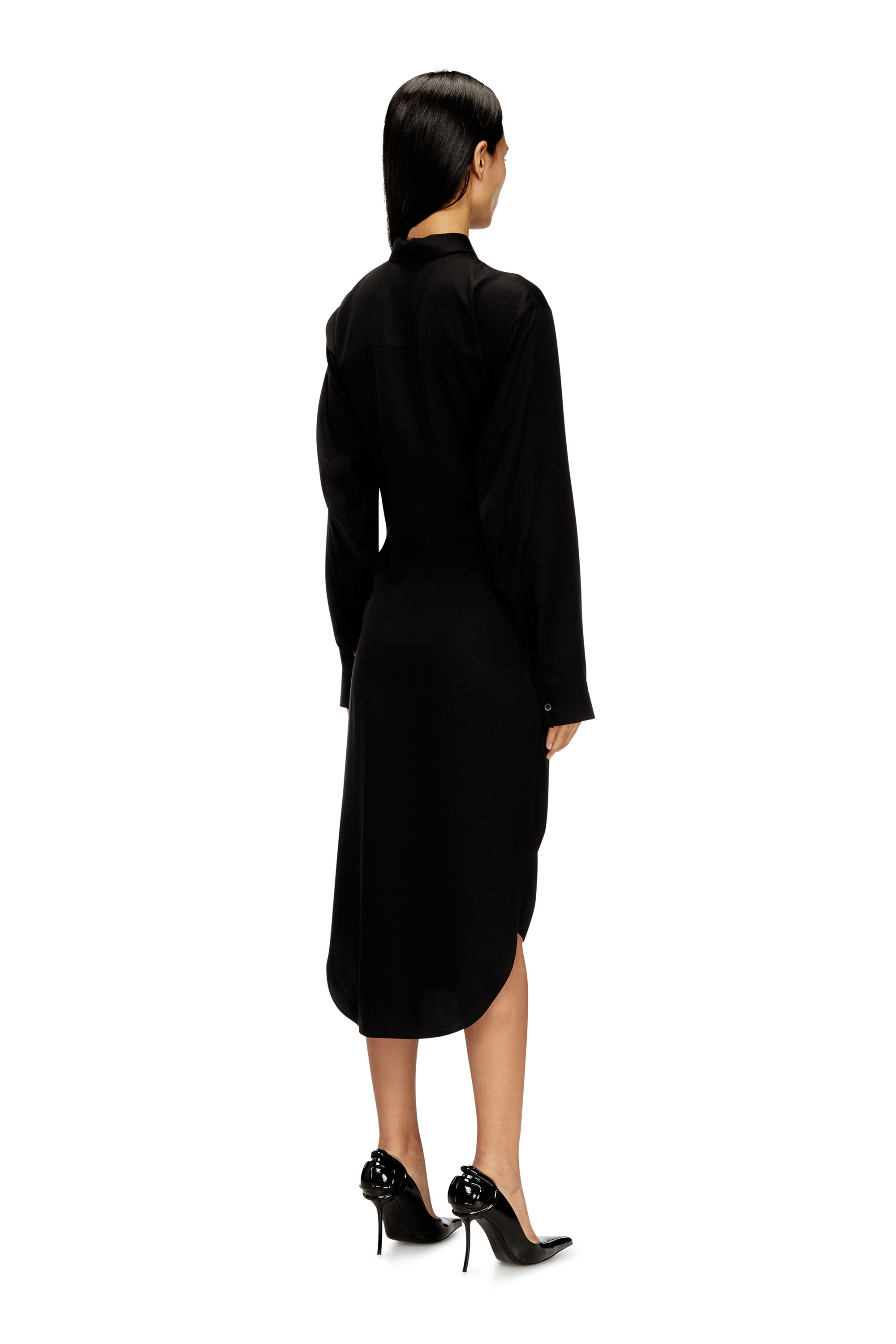 Diesel - D-ILETTA-S1, Vestido camisero midi con detalle retorcido Mujer in Negro - 4