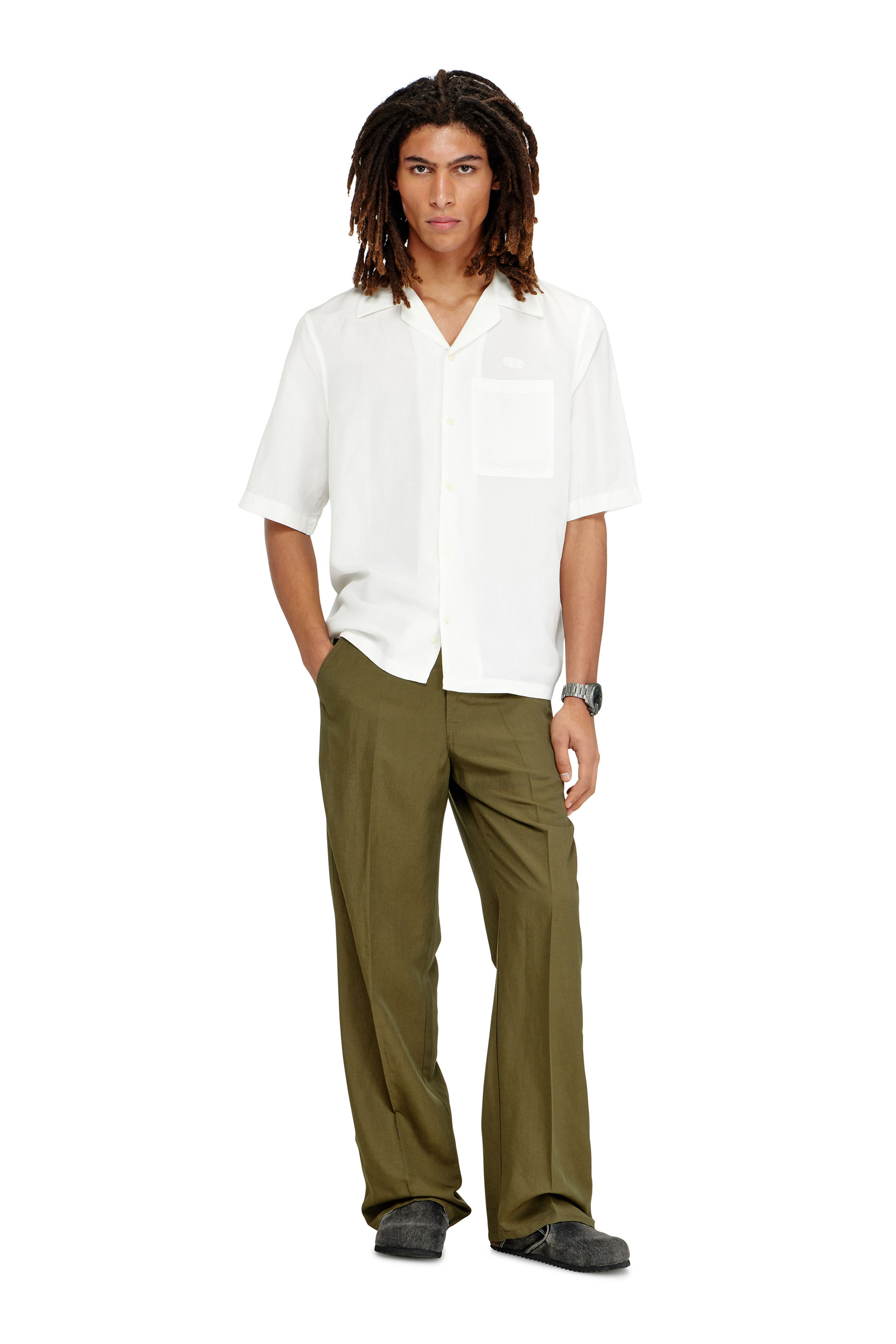 Diesel - S-BRACK-PGBS, Camisa de mezcla de lino con manga corta Hombre in Blanco - 1