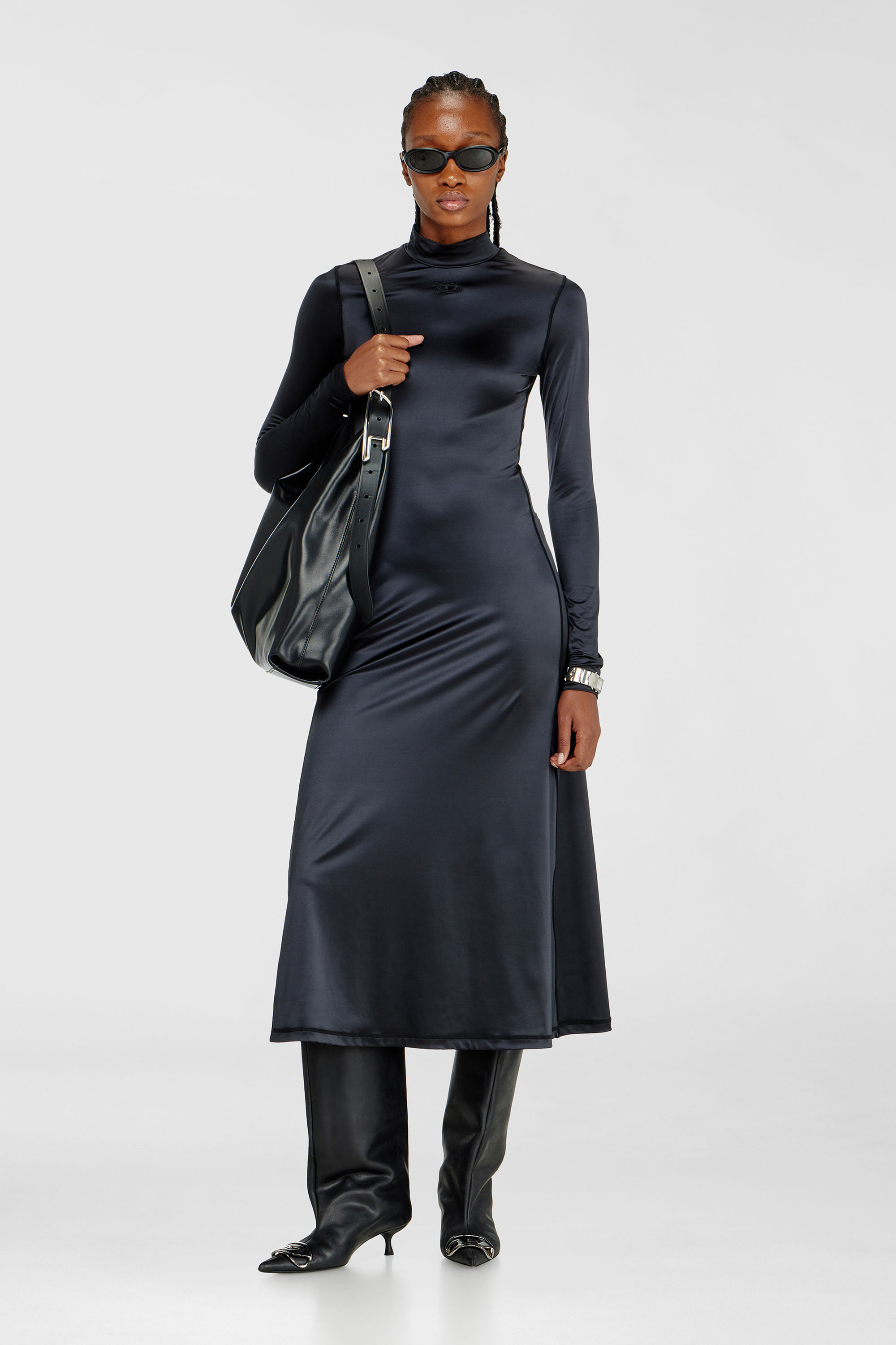 Diesel - D-UNGO, Vestido midi fluido con cuello alto Mujer in Negro - 1