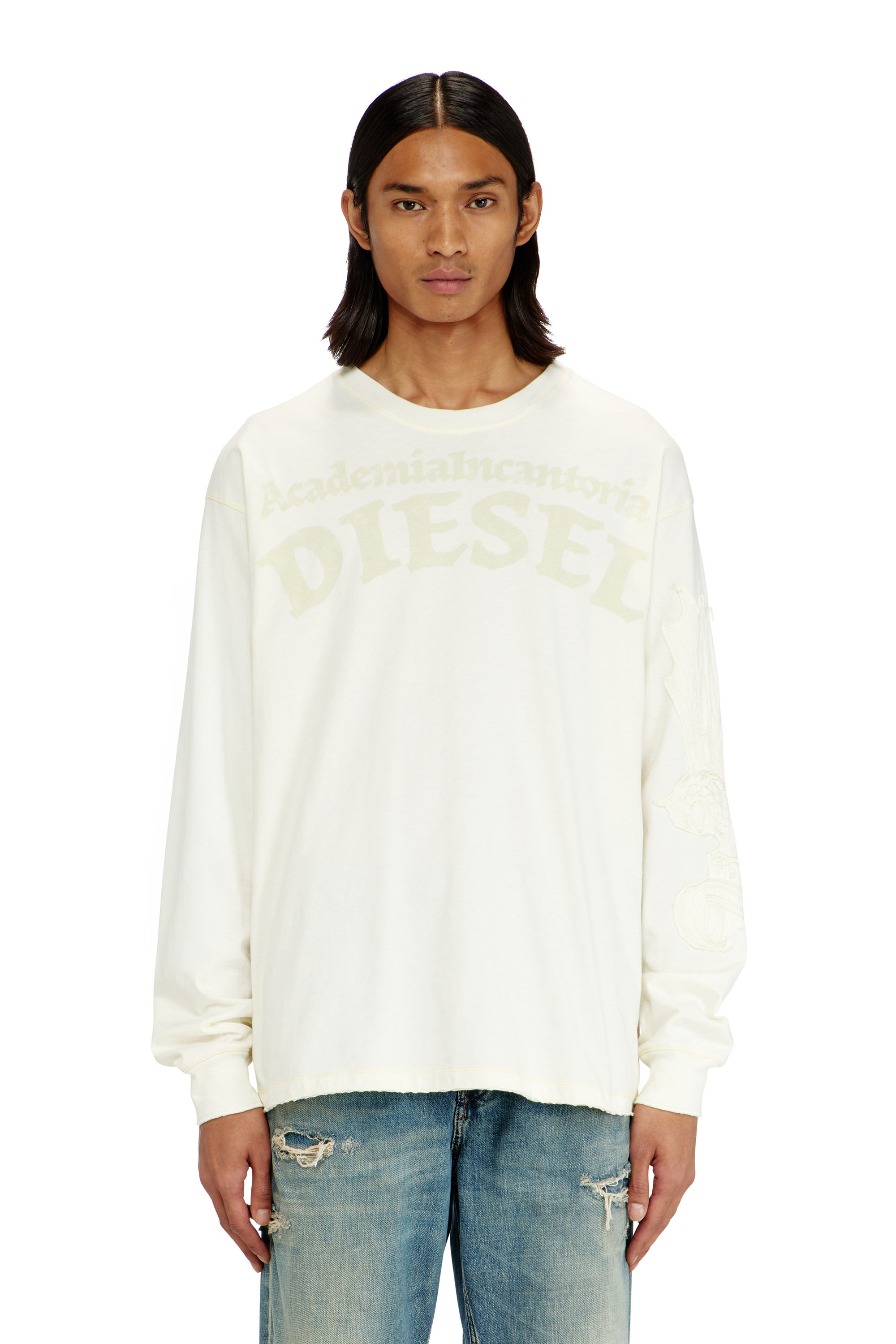Diesel - T-NORM-LS-AA3, Camiseta de manga larga con estampados y parches Hombre in Blanco - 1