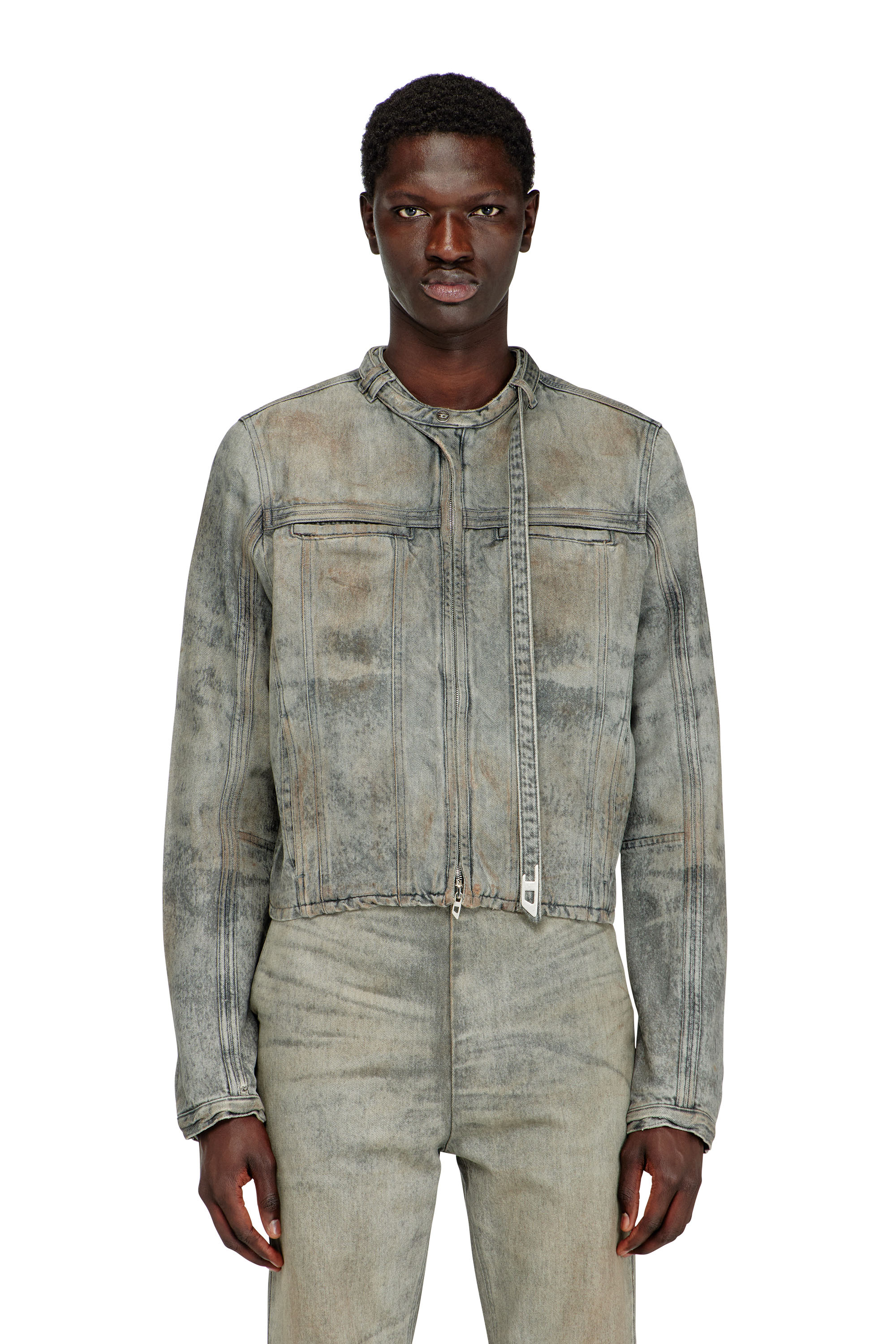 Diesel - D-VULMAR-FSI, Chaqueta de denim satinado de algod&oacute;n y c&aacute;&ntilde;amo Hombre in Gris - 1
