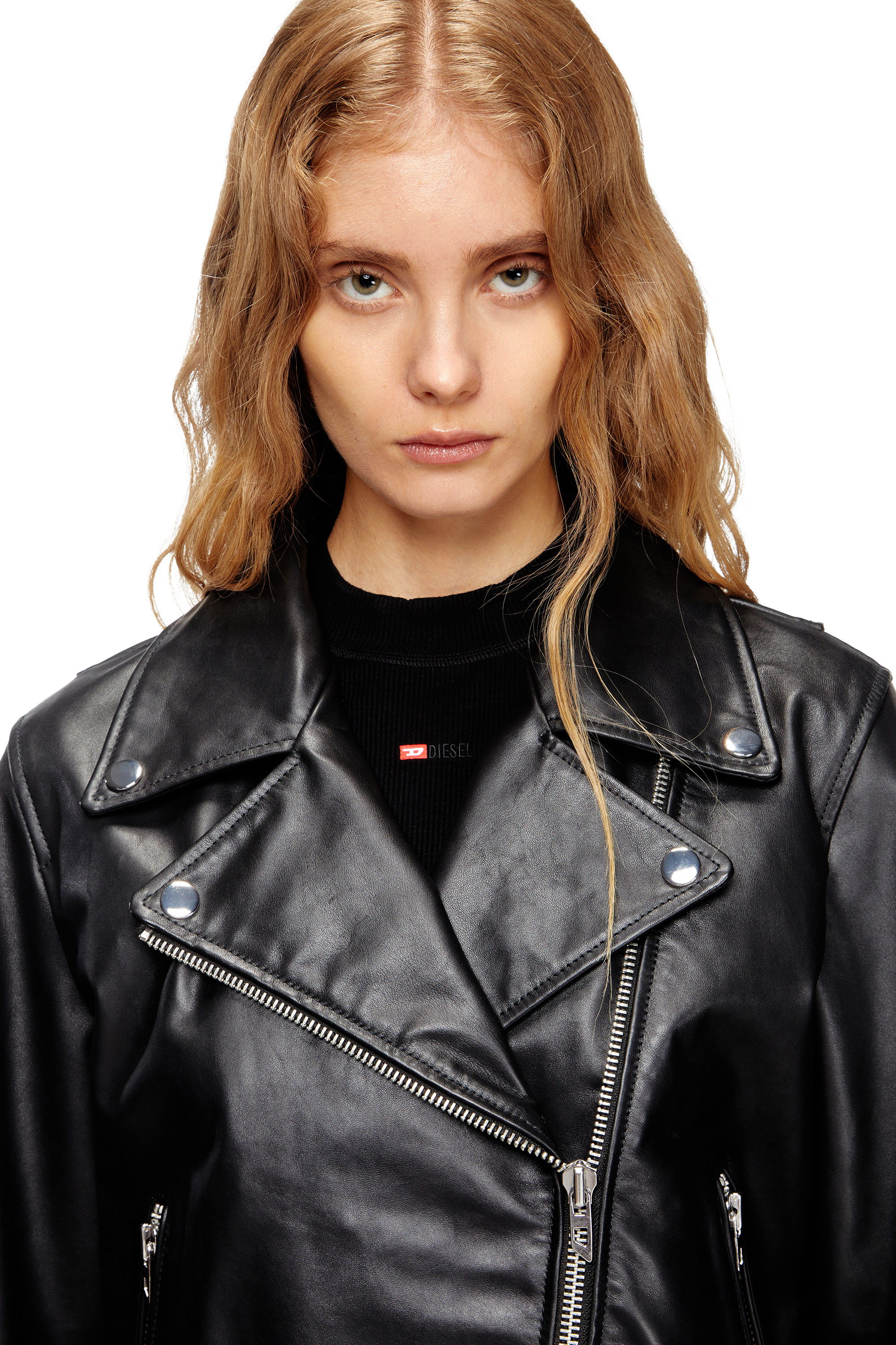 Diesel - L-UNATIC, Woman's Biker jacket in waxed leather in Black - 5