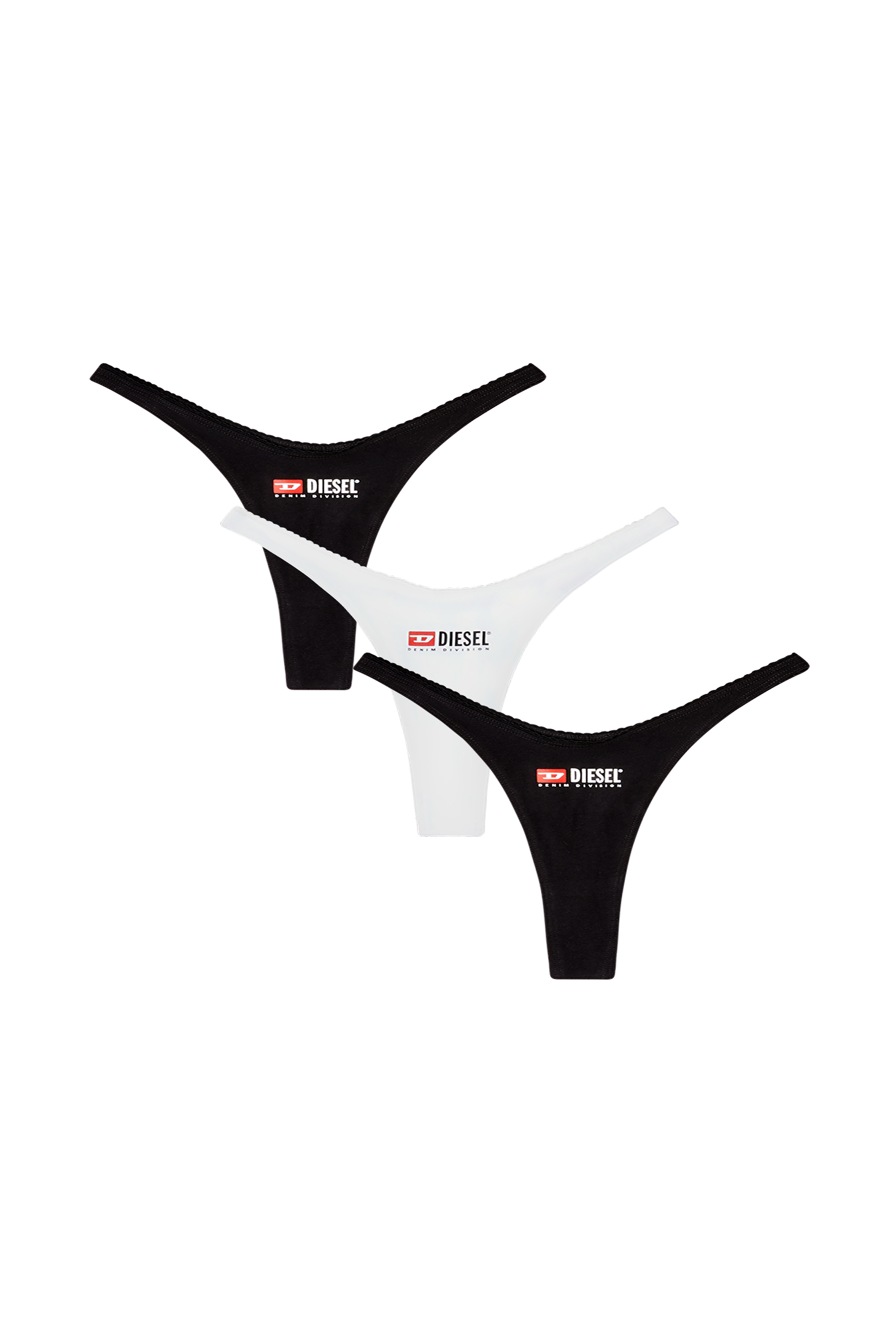 Diesel - MICRO-PUNCHY-D-CORE-3PACK, Paquete de 3 tangas de algodón elástico con logo Mujer in Negro - 1