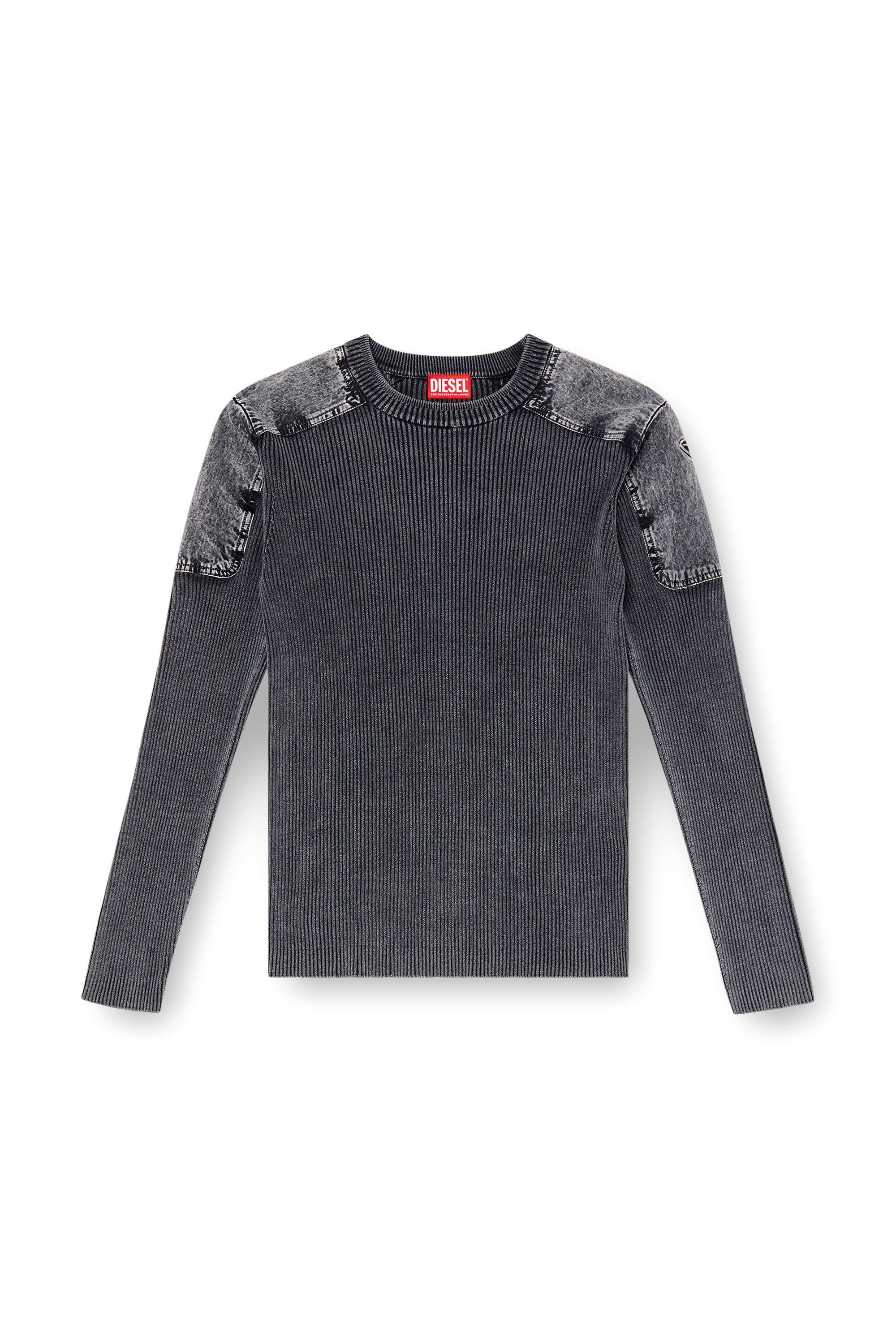 Diesel - K-MARTIN, Jersey con paneles de denim en los hombros Hombre in Gris - 3