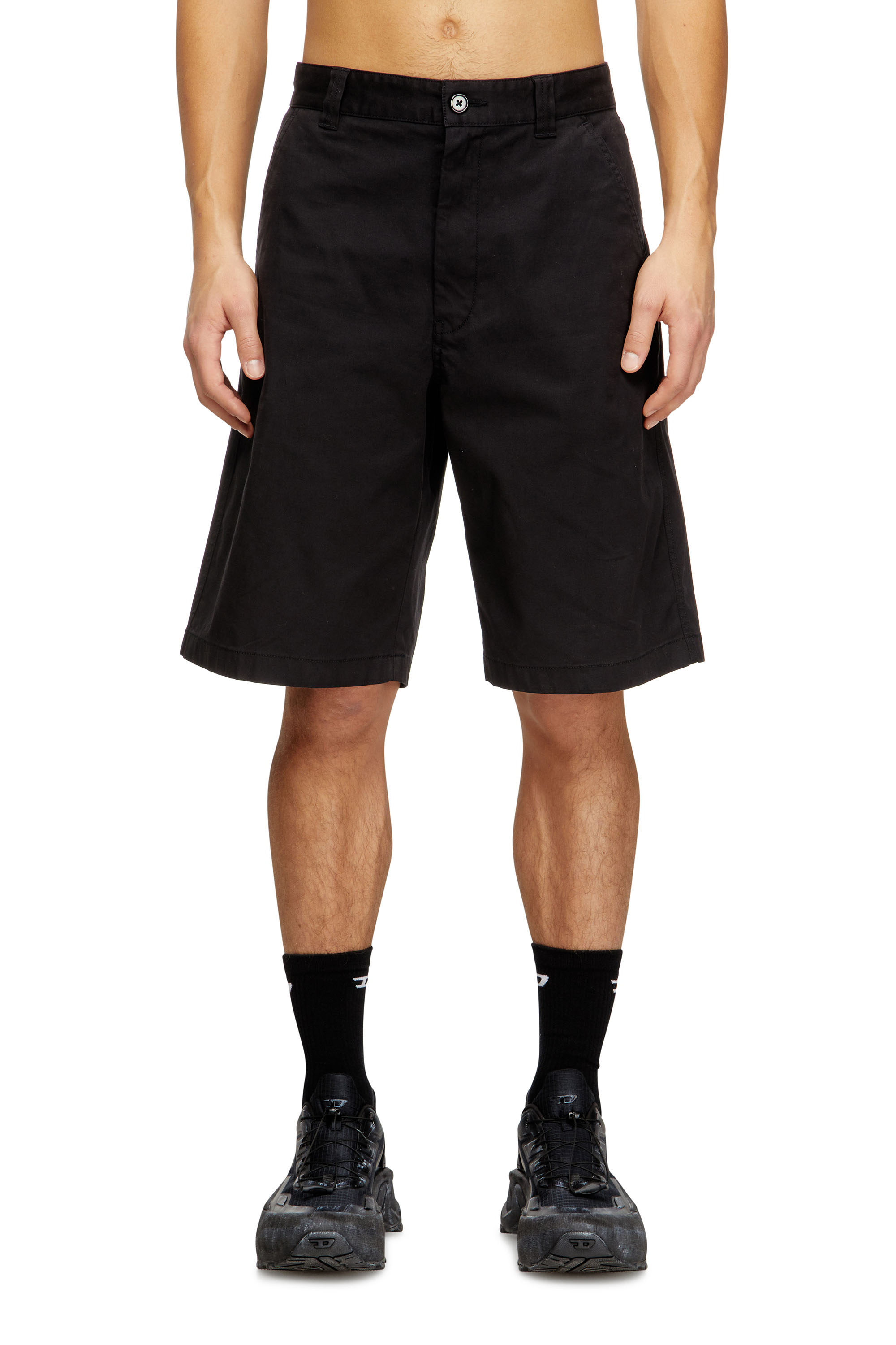 Diesel - P-HANT-CHINO-SHORT-EPCH, Pantalones cortos de algodón con tratamiento de lavado oscuro. Hombre in Negro - 1