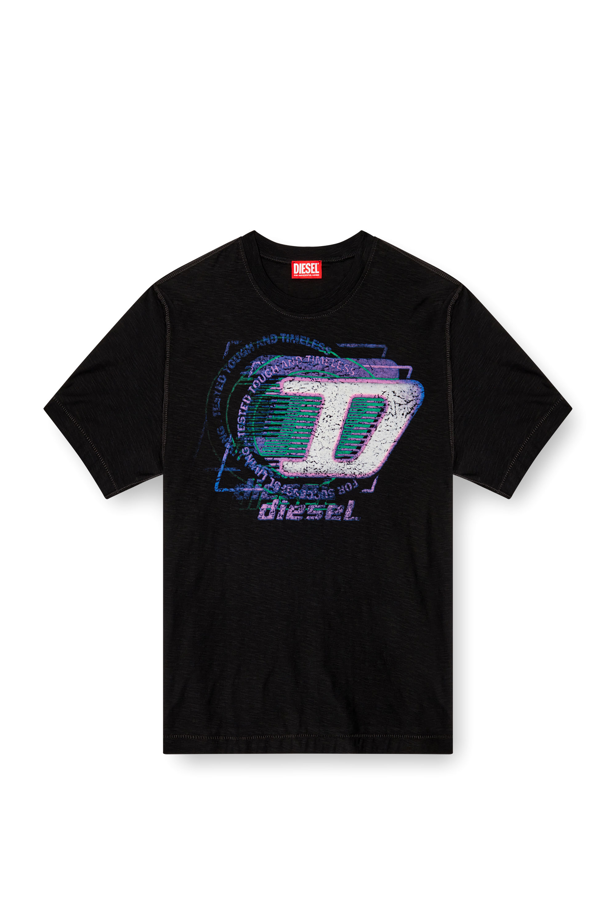 Diesel - T-ADJUST-R11, Camiseta de algodón slub con logotipo en relieve Hombre in Negro - 3