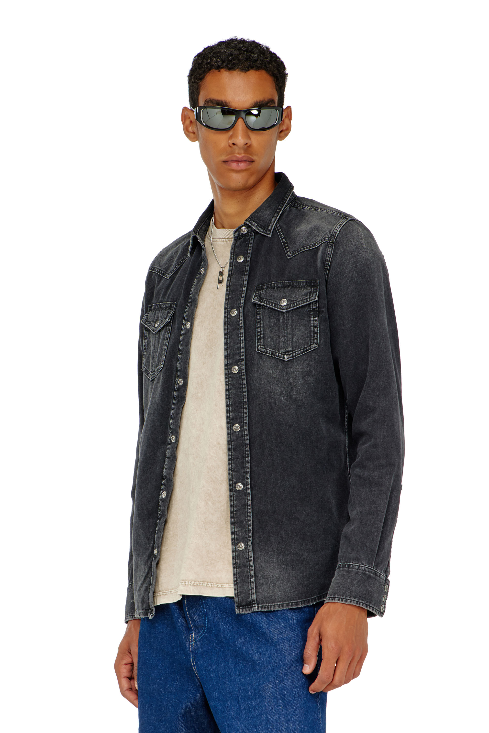 Diesel - D-VEGA, Sobrecamisa denim Hombre in Negro - 1